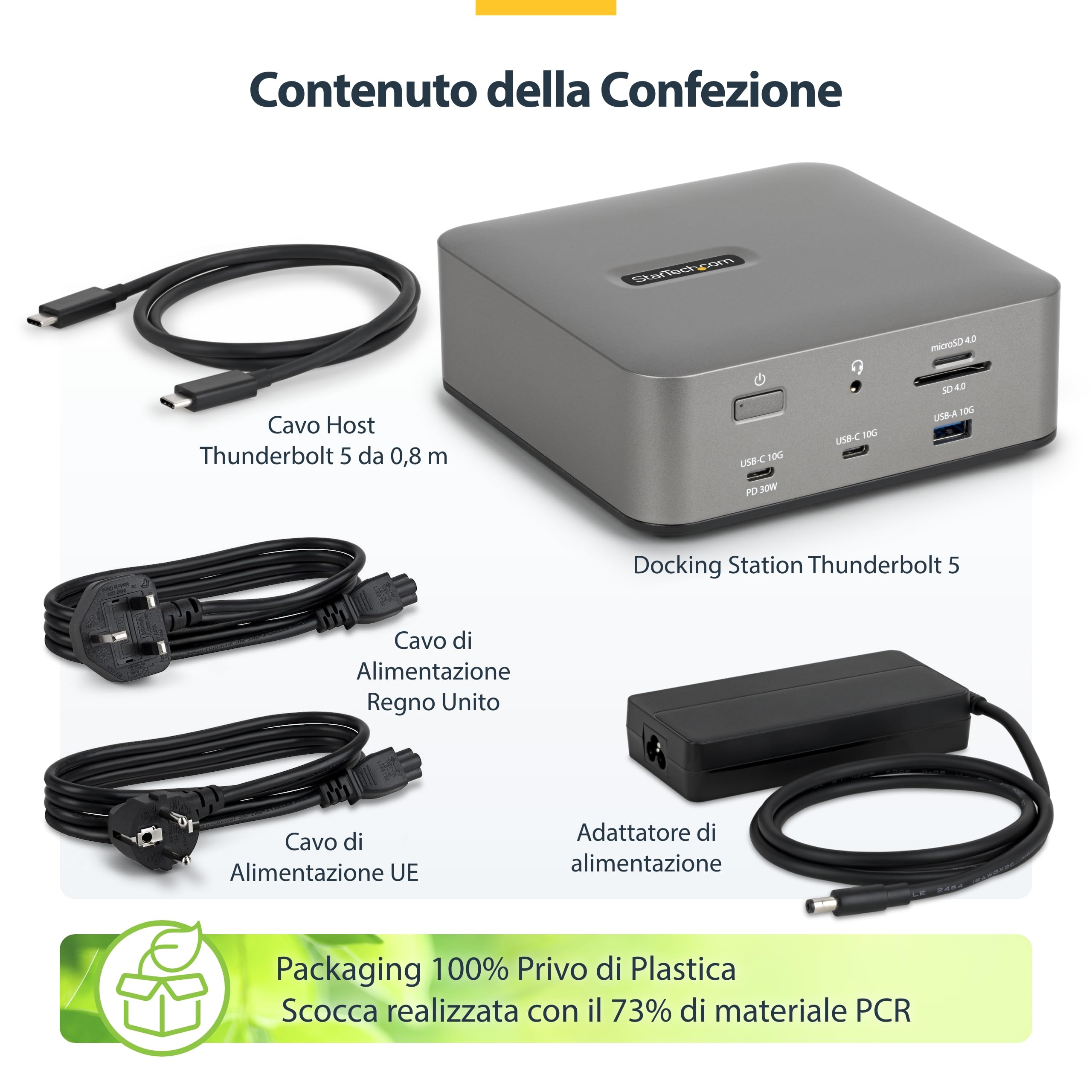 StarTech Dock Thunderbolt 5 USB4, Triplo 4K 144Hz, Doppio 8K 60Hz, 140W | Doppio 8K a 60Hz, Fino a doppio 6K 60Hz per Mac, Compatibile Windows e Mac, Power Delivery
