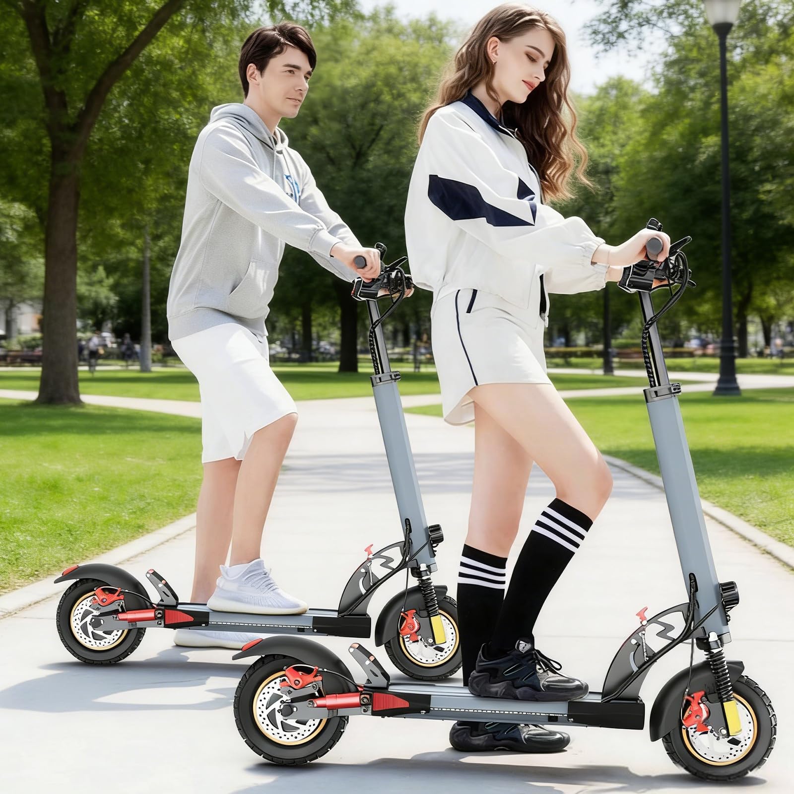 Patinete Eléctrico 500W, Batería 48V/12.5Ah, Autonomía 25-30KM, Velocidad Máx 25KM/H, Freno de Disco Doble Delantero y Trasero, Neumáticos de Aire 10", Plegable de Aluminio, Carga Máx 120KG, para Desp