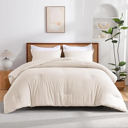 Andency Juego de edredón beige tamaño individual, juego de edredón sólido de 2 piezas (1 edredón bohemio y 1 funda de almohada), juego de edredón