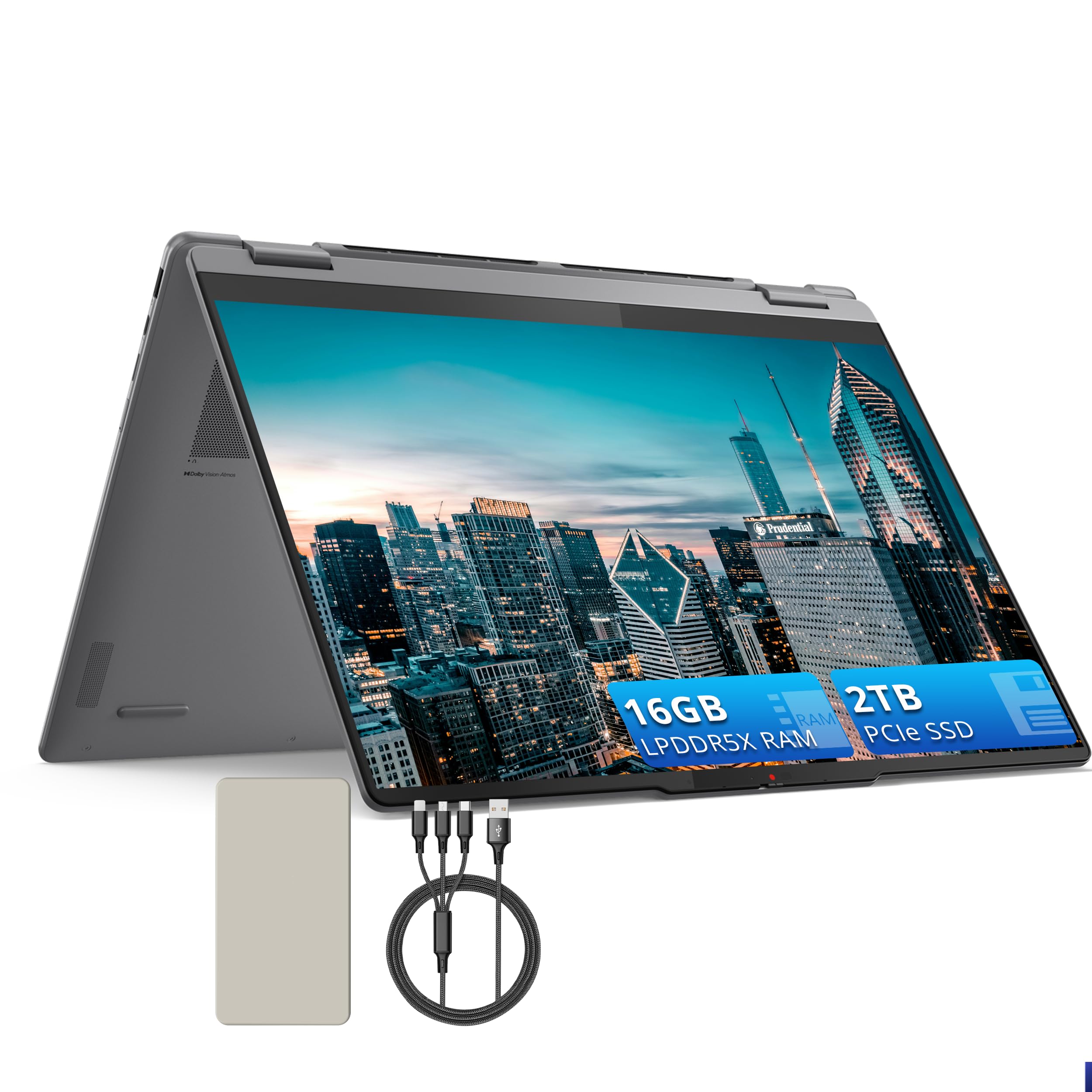 Lenovo Yoga 7i 16" 2-in-1 Laptop-2K Touchscreen Display-Intel Ultra 5 226V-16GB LPDDR5X RAM-2TB SSD-Intel Arc Graphics-Backlit Keyboard-Fingerprint Reader-Win 11-Gray-128GB Docking Station Set