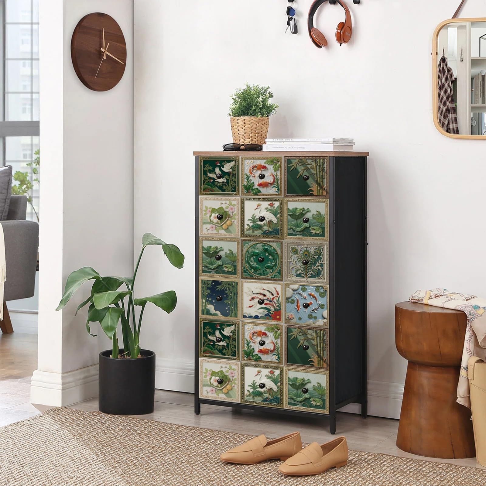 Azulejos Adhesivos Baño 15x15 cm Pescado Chino Verde Vinilo Pared Cocina Pelar Y Pegar Impermeable para Muebles Chimenea Gabinete Baldosas Adhesivas Pared Decorativos 24 Piezas