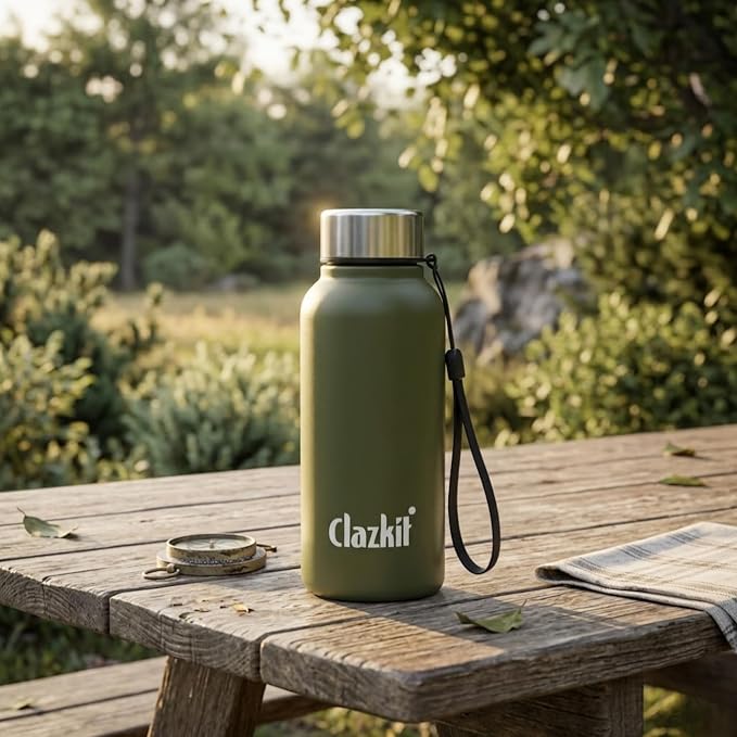 Clazkit Alpha Pro Classic Stainless Steel Water Bottle Single Wall 500ml| Lightweight, Leak-Proof, Reusable | Ideal for School Kid, Office, Gym & Travel | Green