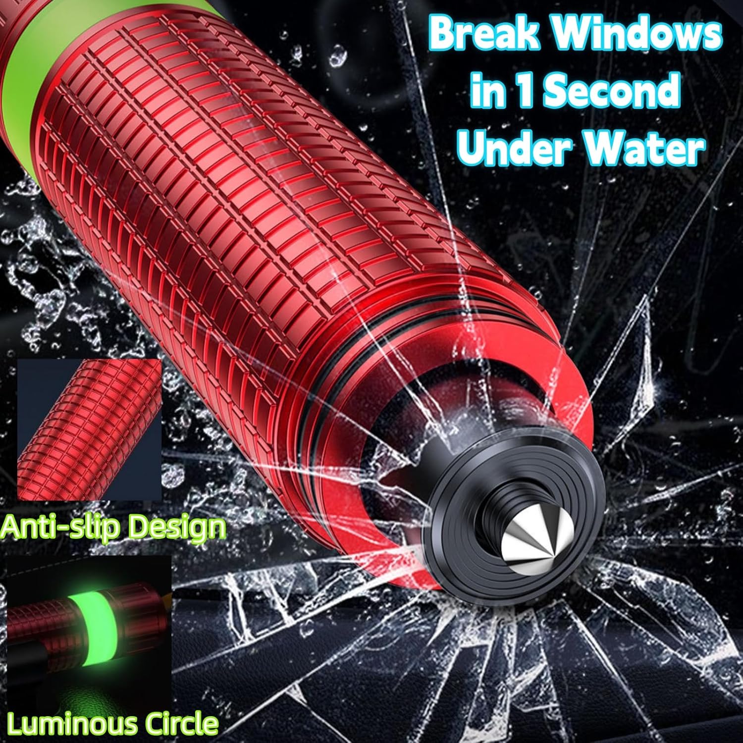 Window Breaker Seatbelt Cutter,2 in 1 Car Safehammer Window Punch Emergency Escape Tool,Safety Hammer Glass Breaker Seat Belt Cutter Keychain Underwater for Automotive (3, redblacksilver)