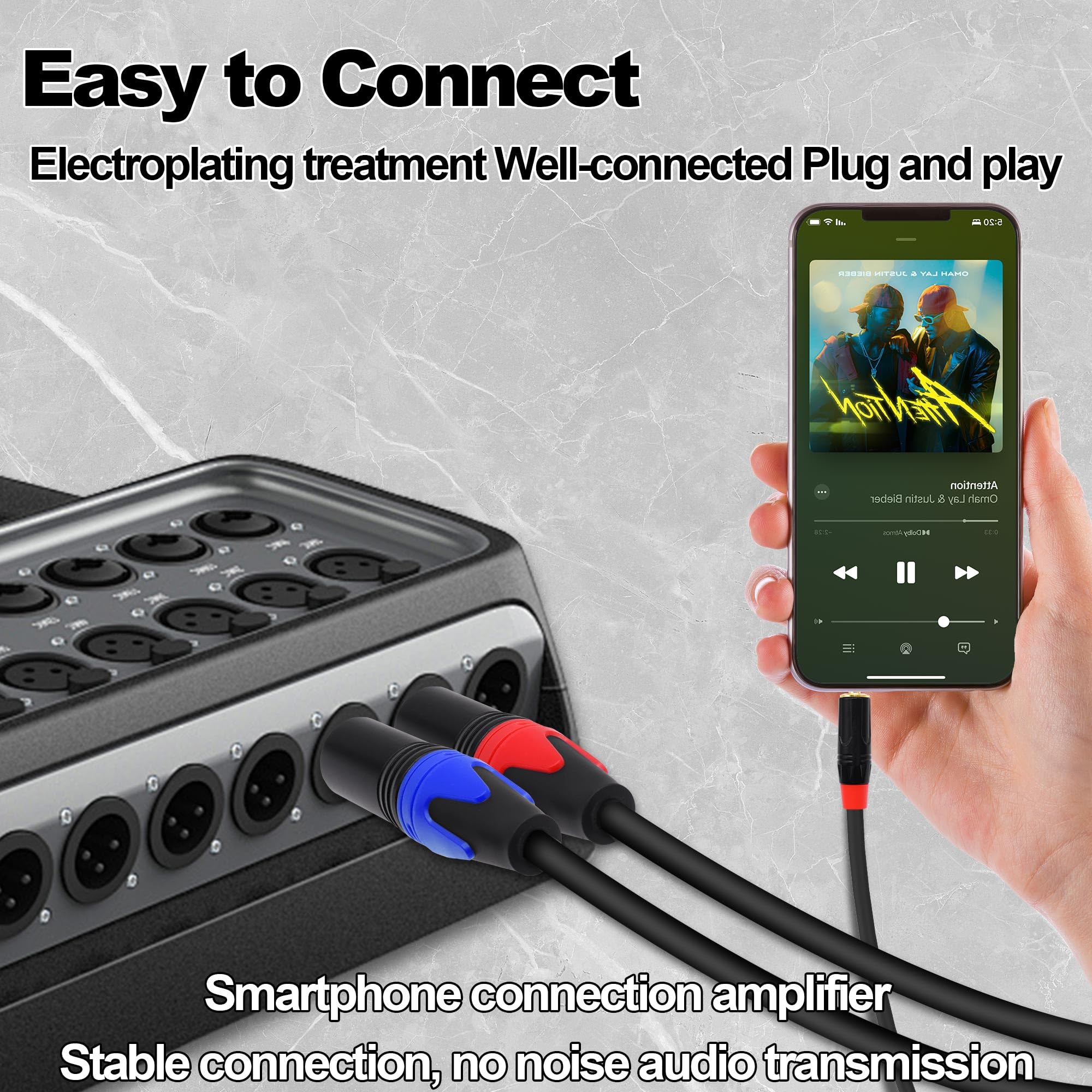 3,5 mm 1/8 TRS auf Dual-XLR-Y-Splitter-Audiokabel, 2 XLR-Buchse auf 1/8-Zoll-Stecker, TRS-Stereo-Aux-Adapter, Interconnect Breakout-Patchkabel für Mikrofon, Smartphone, Laptop, 1 m