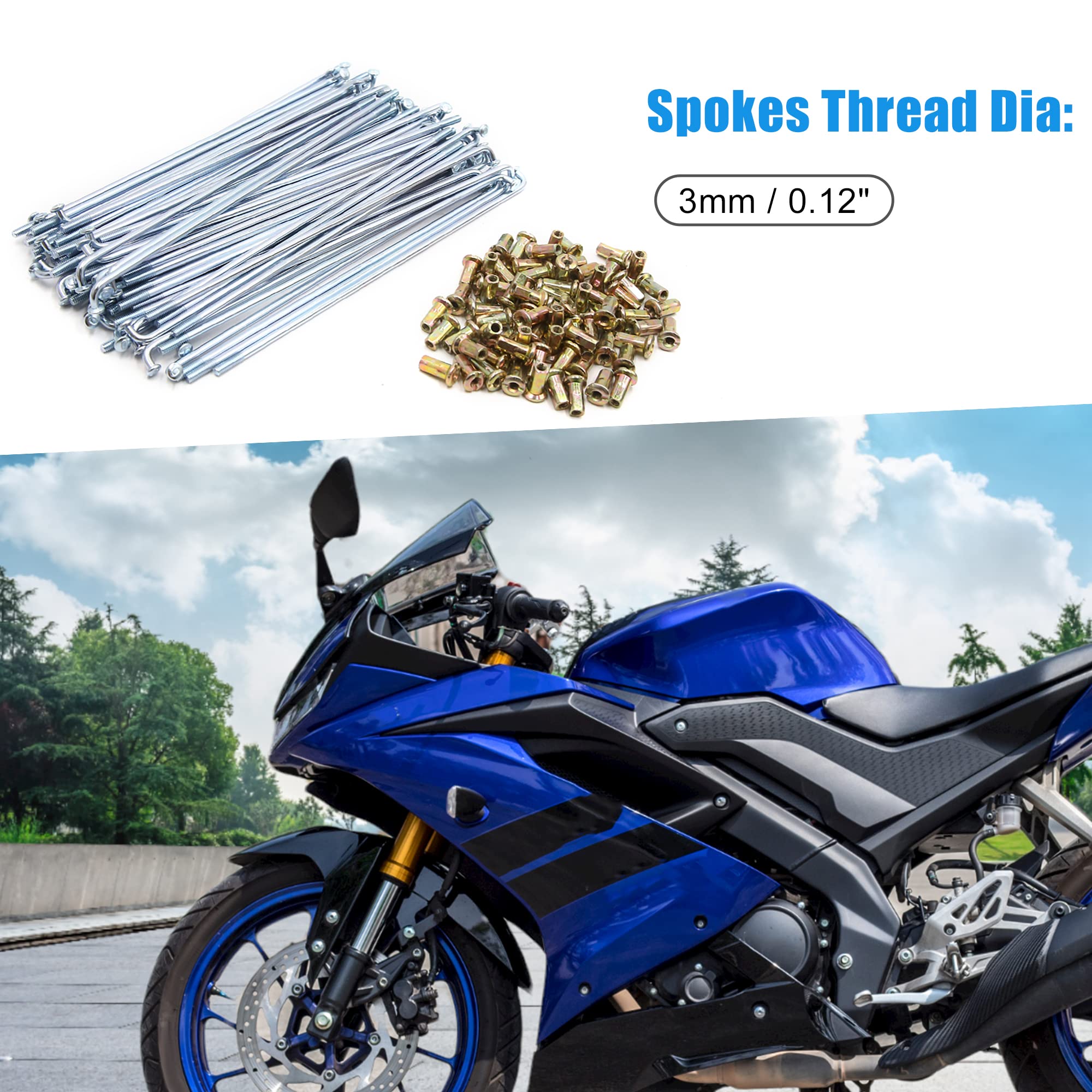 A ABSOPRO Moto Ruota Raggio 3mm Dia 160mm Lunghezza Argento Tono (Set 72)