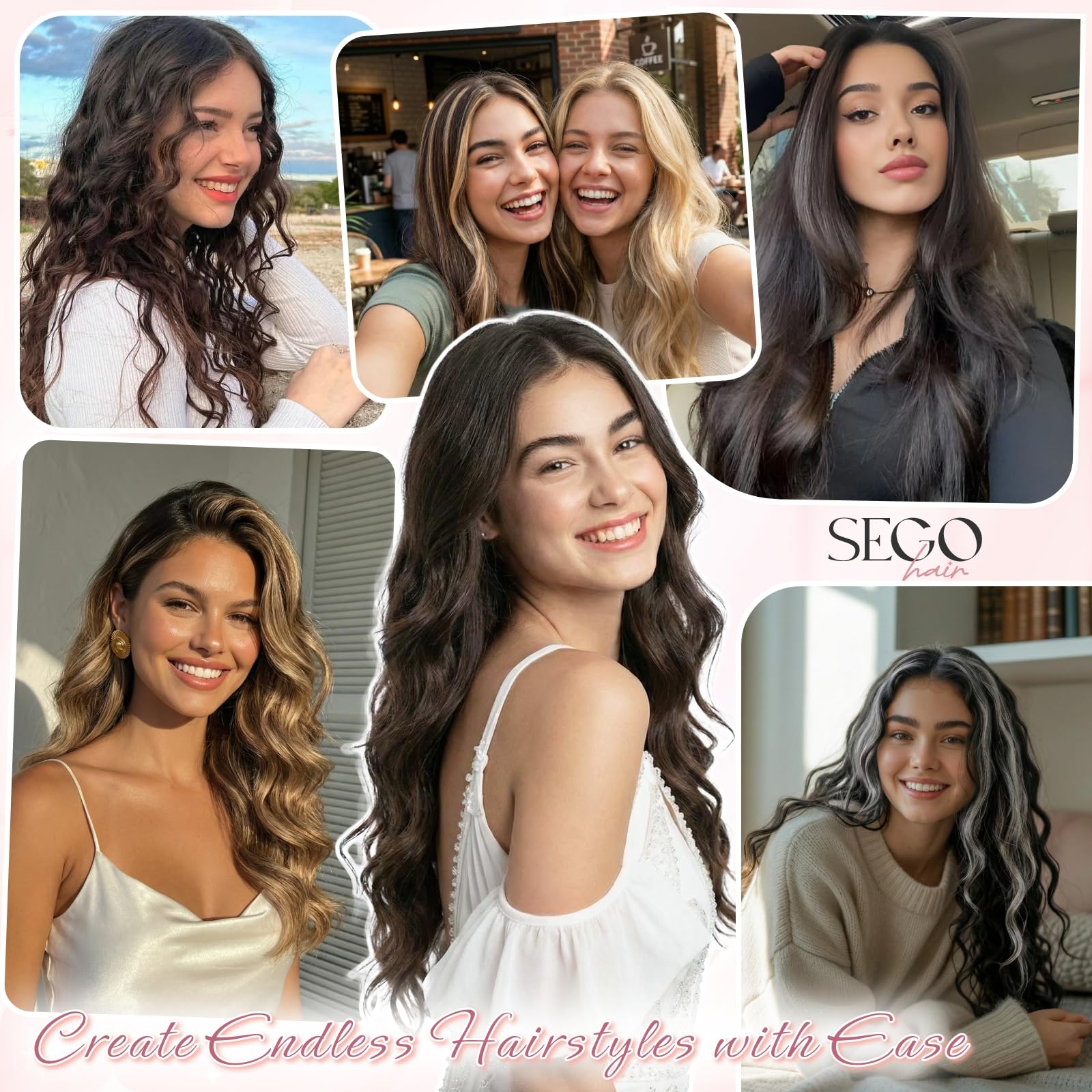 SEGOHAIR Clip in Extensions Echthaar, Glatt Clip Hair Highlights Haarverlängerung Natürlich für Frauen Damen 5-teiliges Set (1 großes Teil + 4 einzelne Clips)#01 Schwarz 50cm 52g