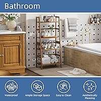 Vista 5 de HITNET - Estantería de escalera, estantería de bambú de 4 niveles, estante de exhibición y almacenamiento abierto independiente, estante