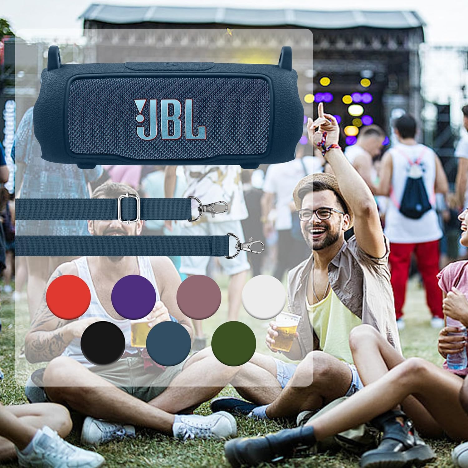 Aenllosi for JBL Flip 7 Protable Bluetooth Speaker Silicone Cover Case with Adjustable Shoulder Strap,Blue (Case Only) - Image 8