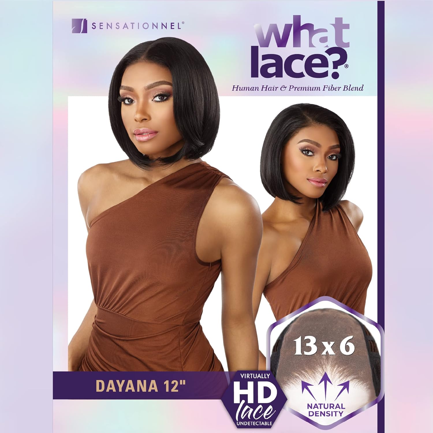 Sensationnel What Lace 13X6 Wigs - Dayana 12 Inch Human Hair Blend Lacefrontal Glueless Synthetic With Natural Density Preplucked Hairline (COLORMELTMOCHA)