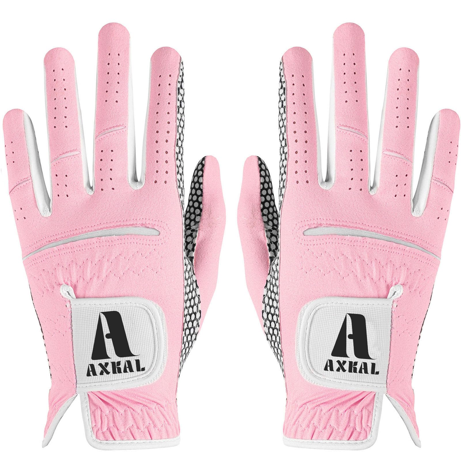 AXKAL Golf Gloves Women Enhanced Grip Comfortable Value 2 Pack Right Left Hand, Lightweight All Weather Breathable Ladies Golf Gloves Purple Pink Sizes S M ML L XL (Pink, M, Ambidextrous)