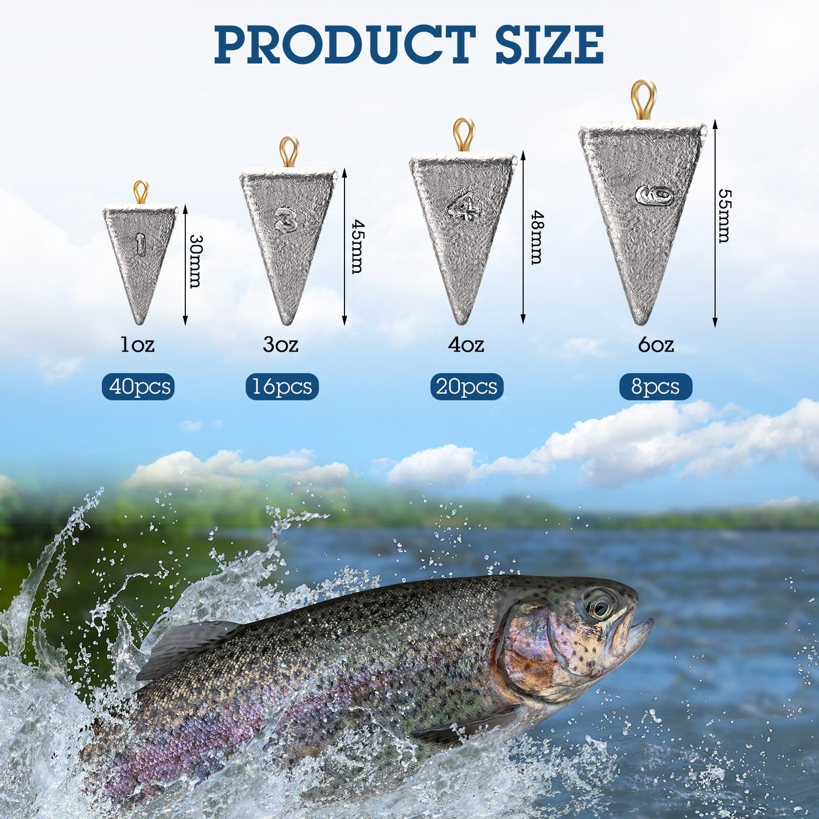 Zhanmai Pesca Pesi Sinker Assortimento Kit Rig Piramide Sinker Pesi Acqua Salata Acqua Dolce Sinkers Bass Casting Attrezzatura in 1, 3, 4, 6oz