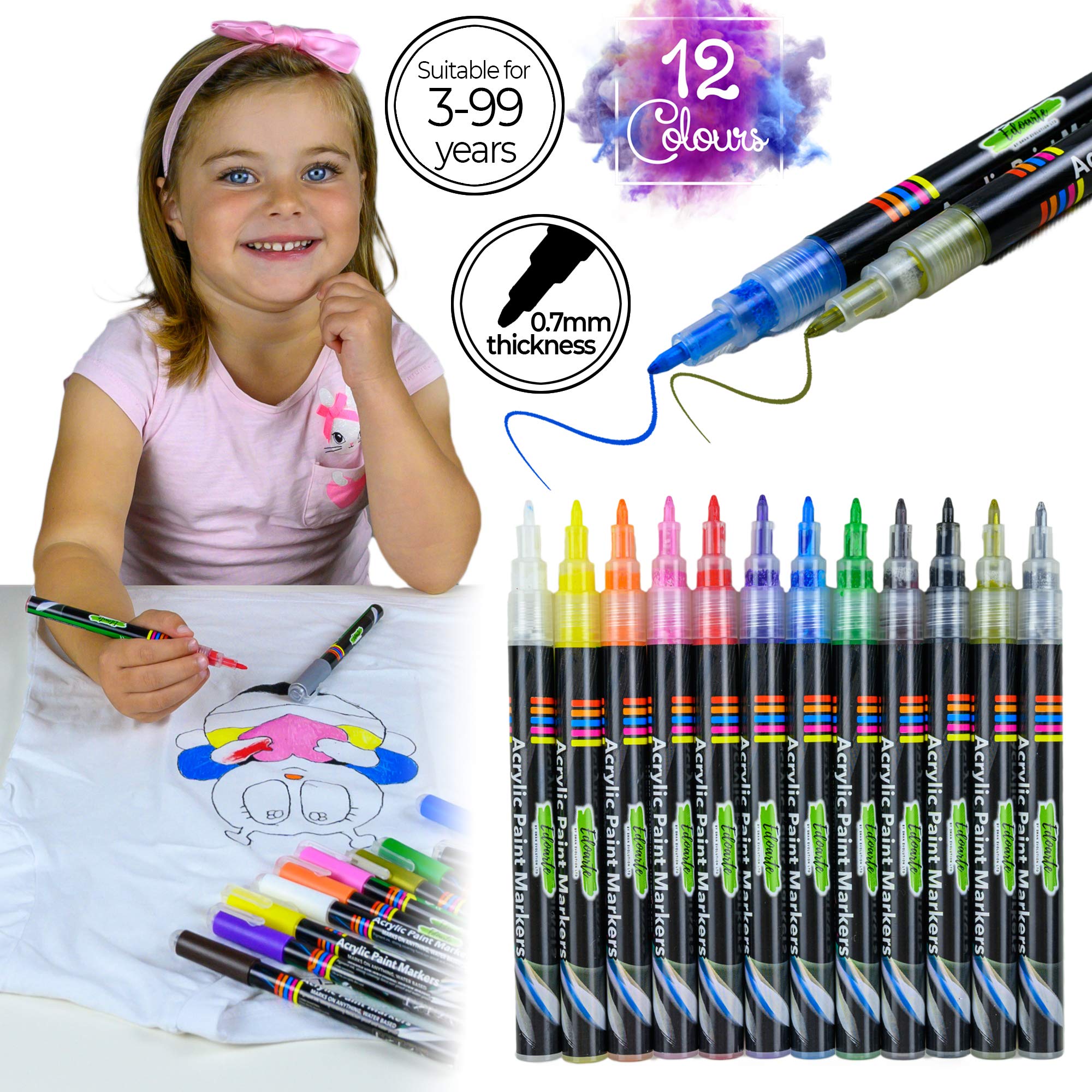 Set Di Pennarelli Acrilici | Asciugatura Rapida Permanente 12 Colori - Foto 2