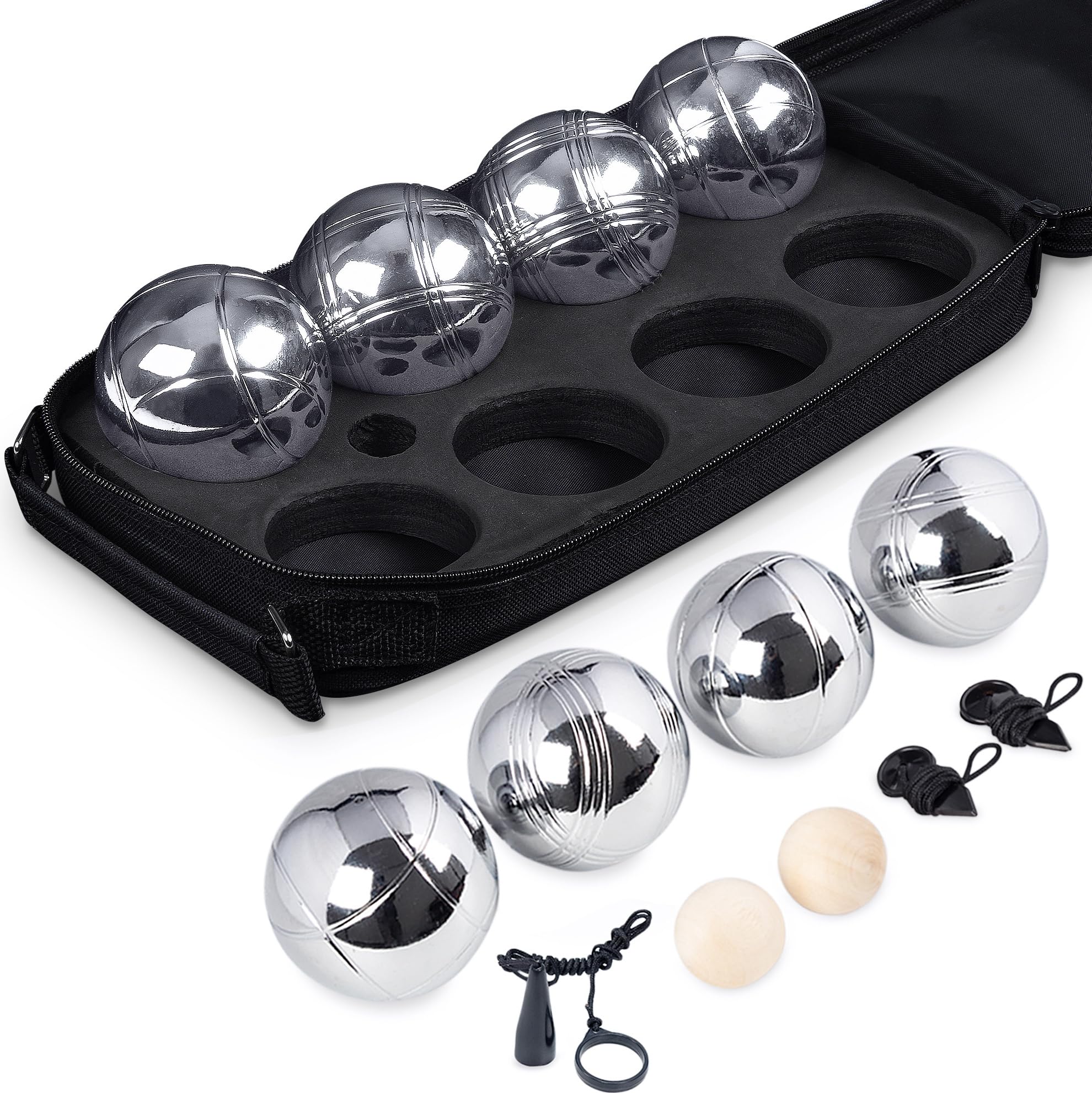 Generisch Boule Set Petanque 8 Metallkugeln Ø73mm, 2 Zielkugeln, 2 Entfernungsmesser, 1 Magnet, Boccia Spiel mit Tragetasche, Robustes Outdoor Garten Camping Strand Spielset für Familie und Freunde