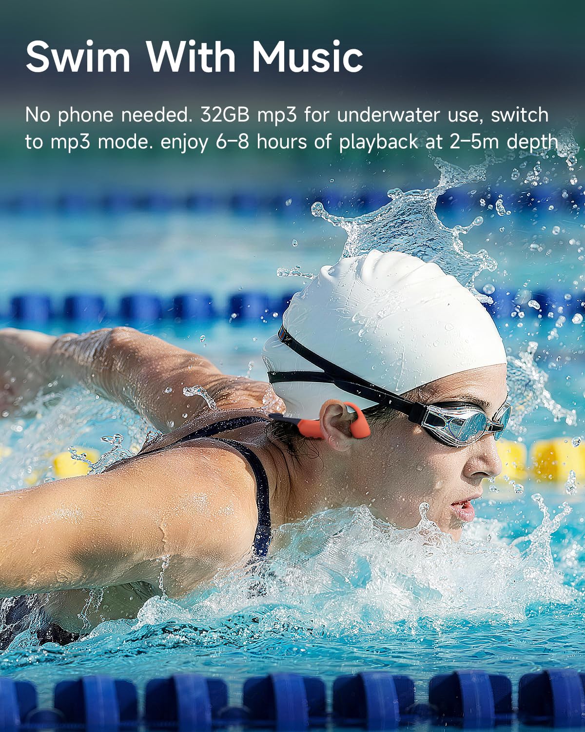 Cuffie da nuoto, IP68, impermeabili, a conduzione ossea, modalità MP3, memoria 32 GB, 10 ore di riproduzione, Bluetooth 6.0, cuffie subacquee a orecchio aperto, per donne, nuoto, yoga