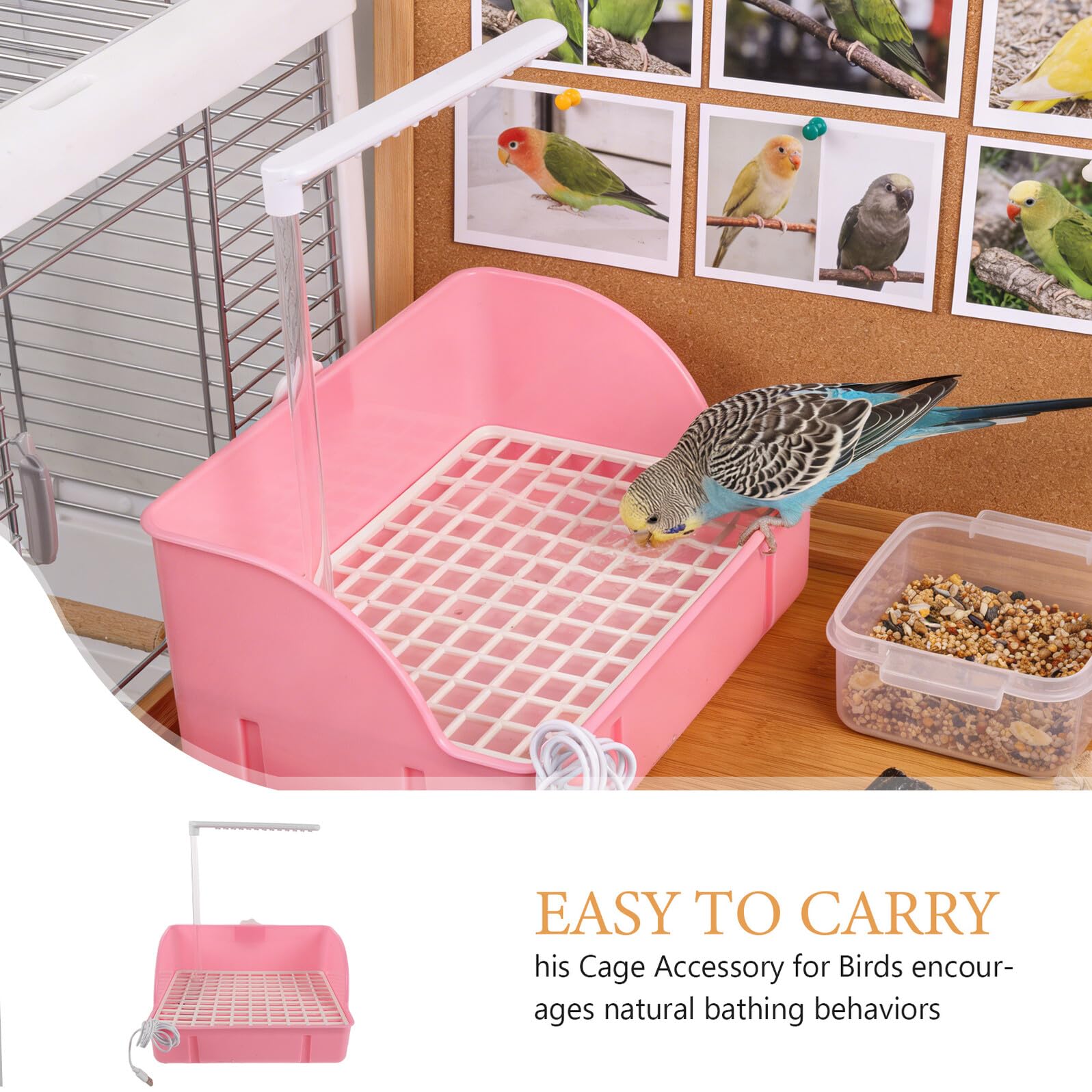 Hohopeti Vasca da Bagno per Uccelli Pappagallo Doccia Circolazione Acqua, Vasca per Bagno degli Animali Domestici Rosa, Portatile e Silenziosa per Parrocchetti e Pappagalli in Gabbia