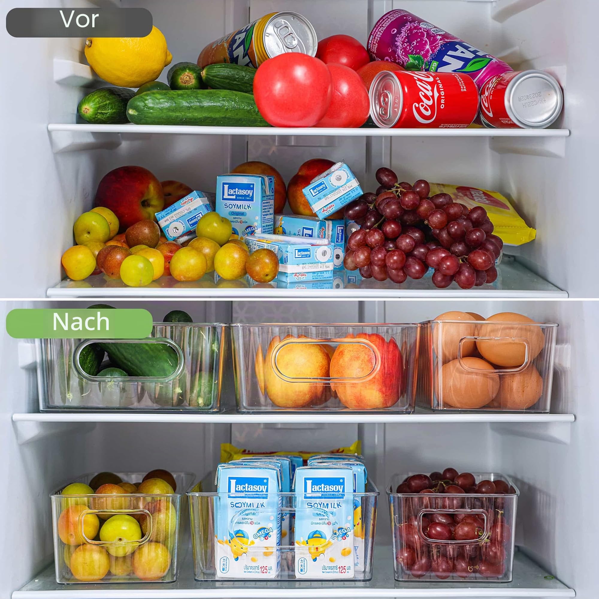 Kühlschrank Organizer 10er Set, Aufbewahrungsbox Küche Organizer für Gefrierschrank, Speisekammer, Bad und Büro, BPA-frei mit integriertem Griff