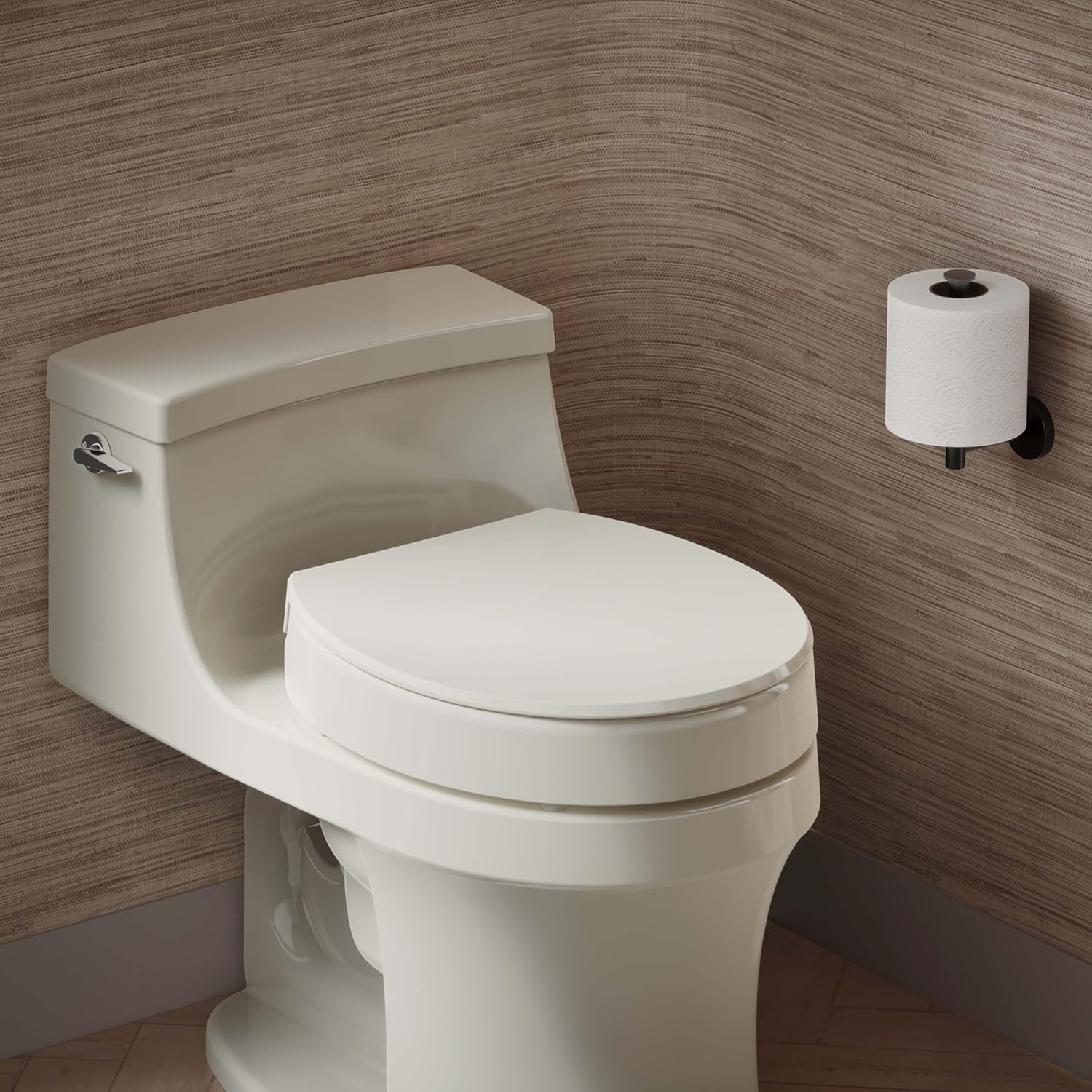 KOHLER 25876-47 Hyten® Elevated Quiet-Close™ round-front toilet seat, Almond