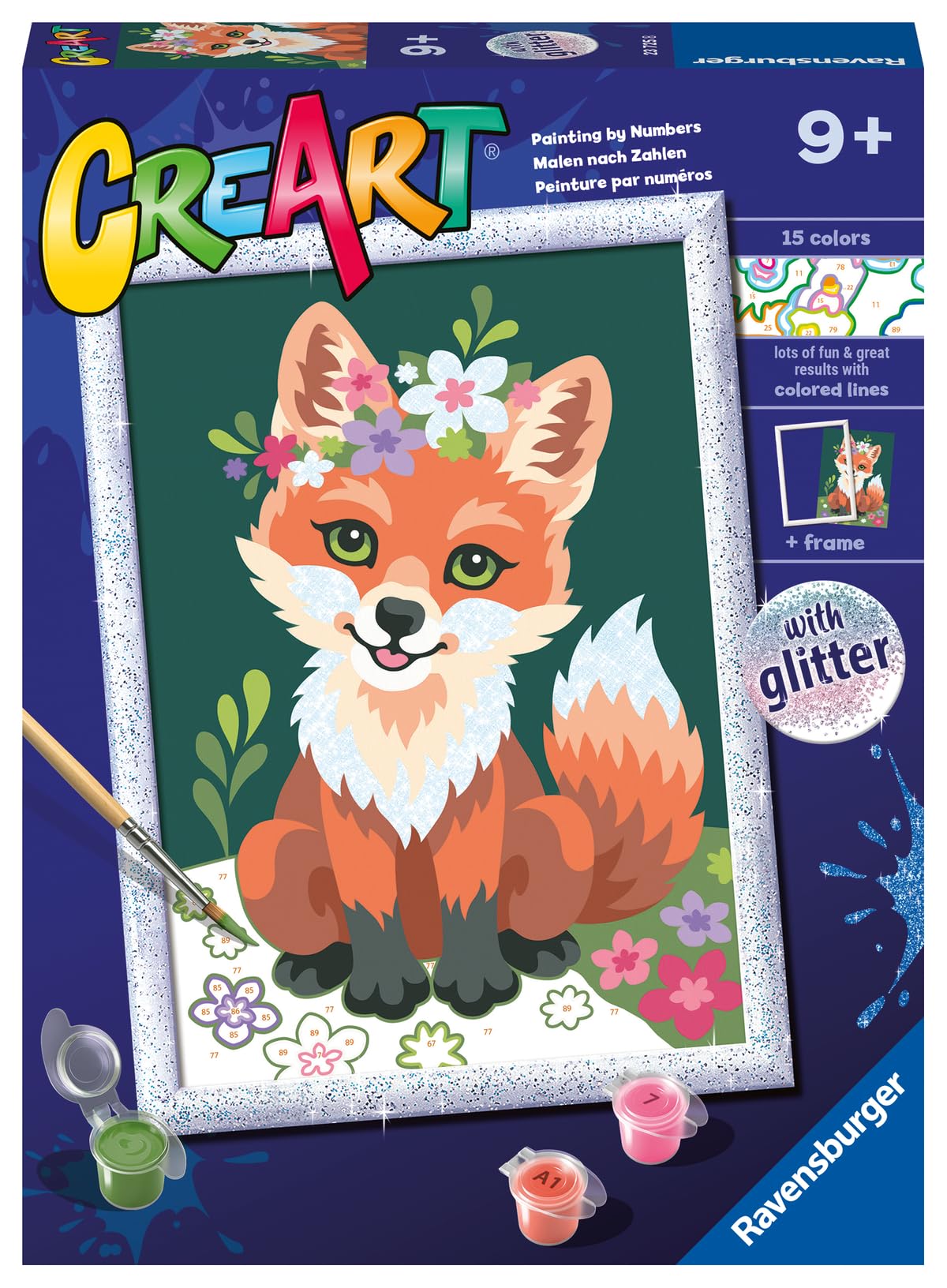 Ravensburger - CreArt Series D Classic: Lis z kwiatami, zestaw do malowania według liczb, Zawiera wstępnie wydrukowany stół, pędzel, kolory i akcesoria, kreatywna gra dla chłopców i dziewcząt 9+ lat