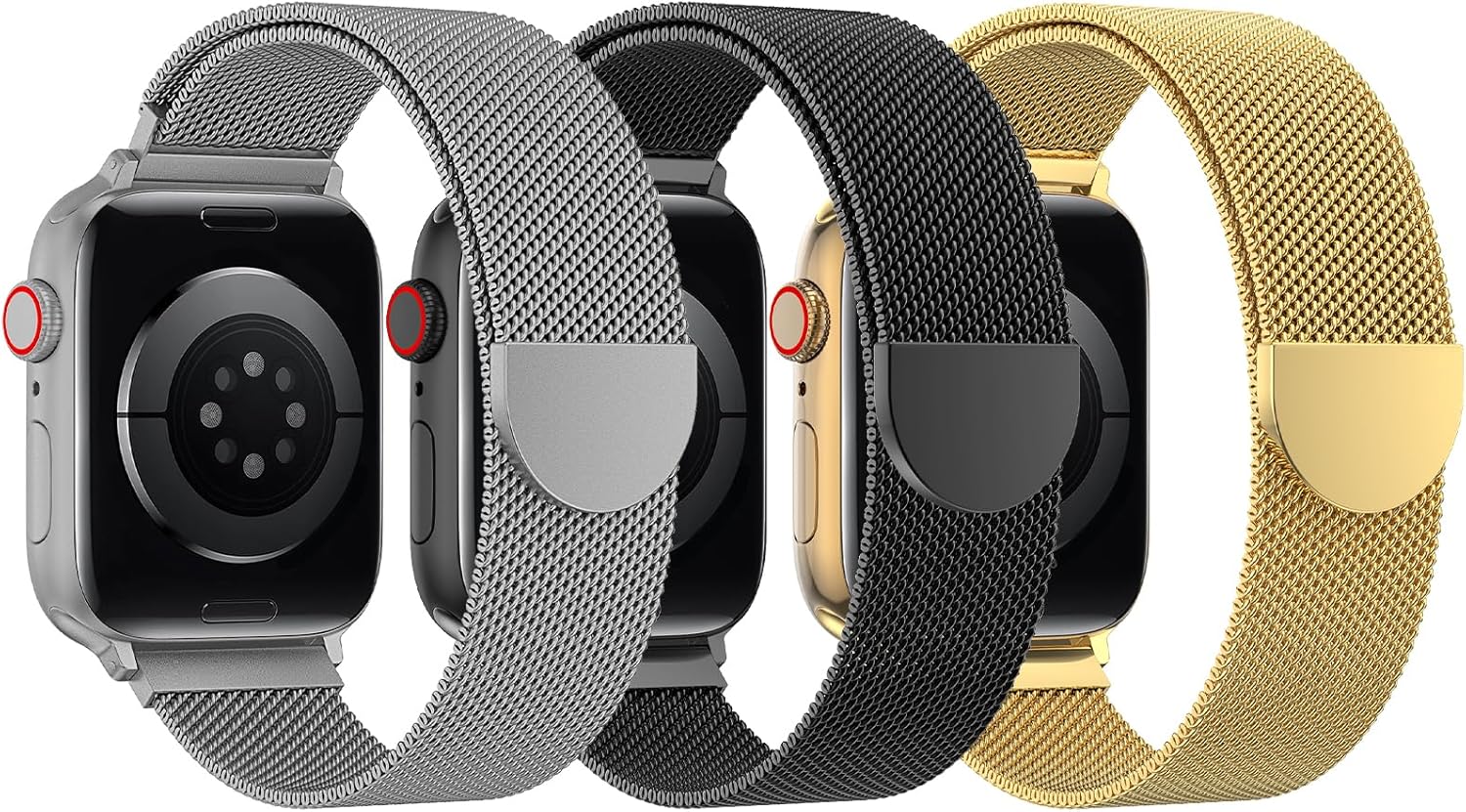 BELONGME 3 Pack Mesh Loop Compatible with Apple Watch Bands for Women Men 40mm 41mm 38mm 42mm 44mm 45mm 49mm 46mm Series 11 10 9 8 7 6 5 4 Ultra3 SE3 2, Stainless Steel Metal Magnetic Strap for iWatch
