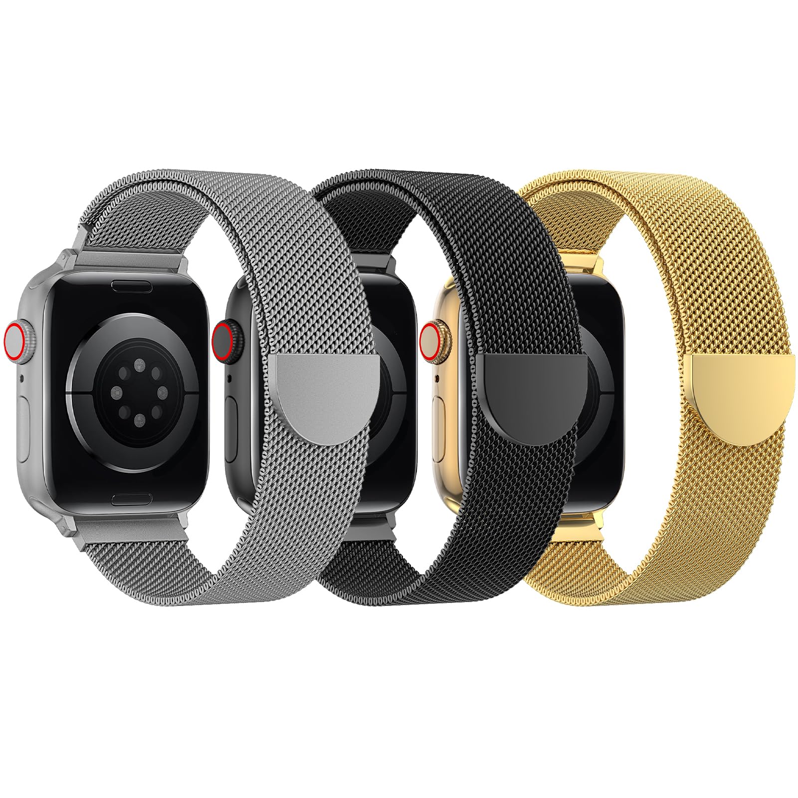 BELONGME 3 Pack Mesh Loop Compatible with Apple Watch Bands for Women Men 40mm 41mm 38mm 42mm 44mm 45mm 49mm 46mm Series 11 10 9 8 7 6 5 4 Ultra3 SE3 2, Stainless Steel Metal Magnetic Strap for iWatch