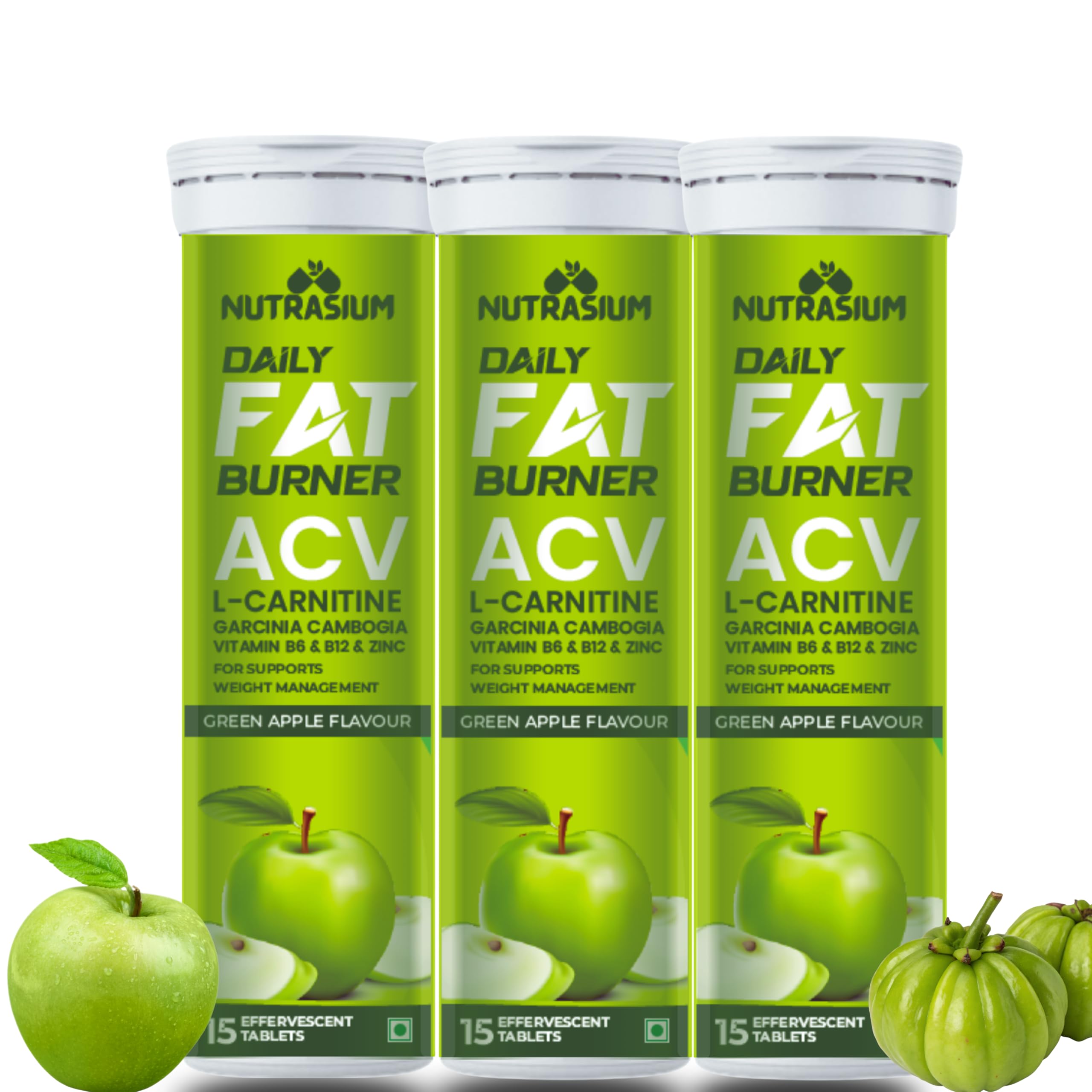 Nutrasium ACV Garcinia L-Carnitine For Fat Burnnig, Metabolism Boost | Control Cravings & Convert Fat Into Energy | 45 Tablet | Pack Of 3
