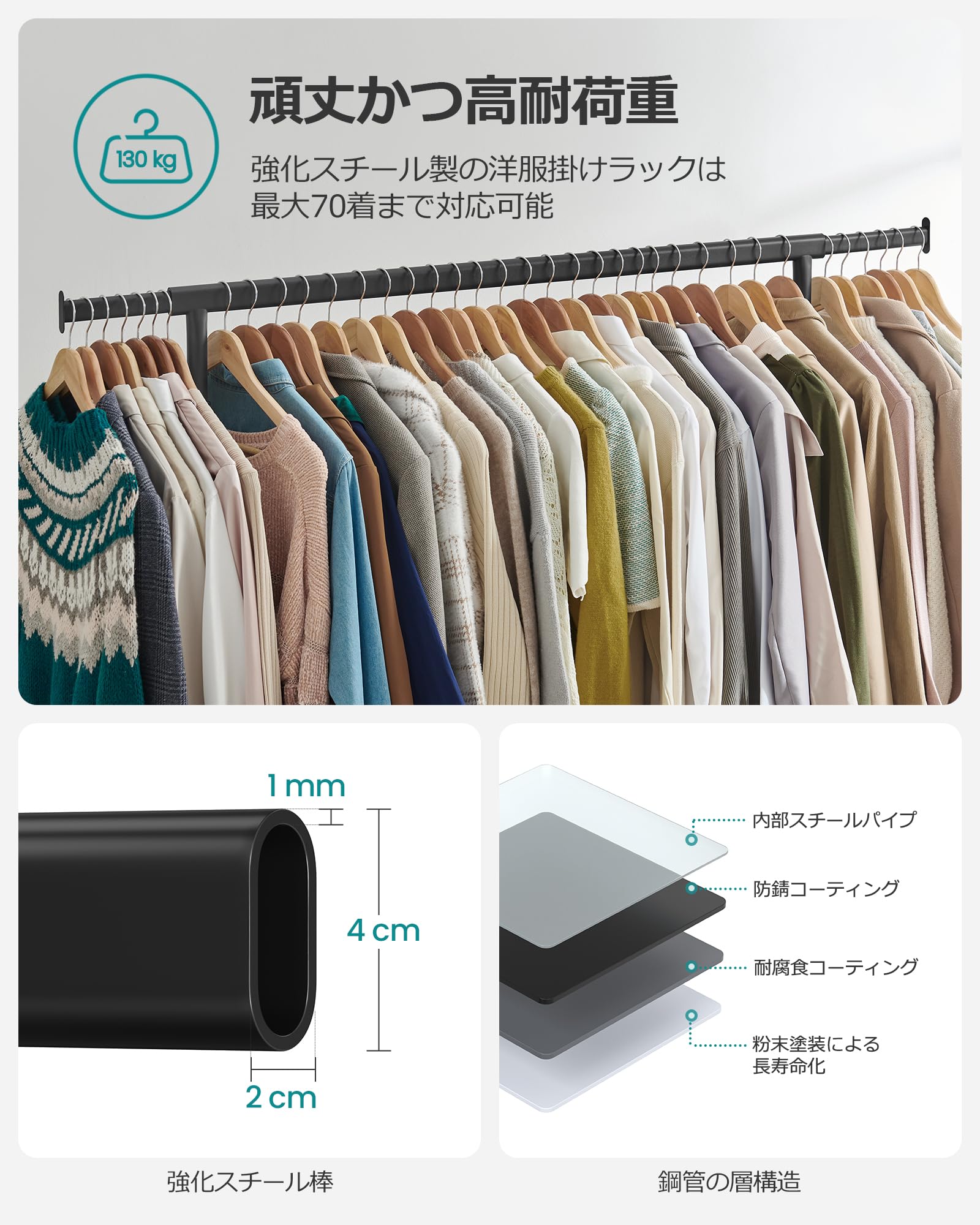 【数量限定】SONGMICS ハンガーラック 頑丈 大容量洋服かけ 耐荷重110 Amazon.co.jp: SONGMICS ハンガーラック 頑丈 洋服ラック 大容量 業務