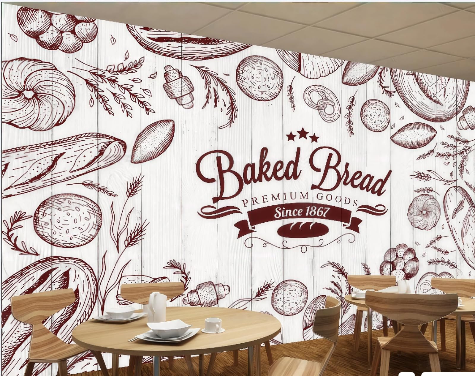 XDOUBAO Wallpaper Hand-Painted Graffiti Art Bakery Dessert Afternoon Tea Coffee Shop Background Mural Western Restaurant Wallpaper,3D,350x245cm