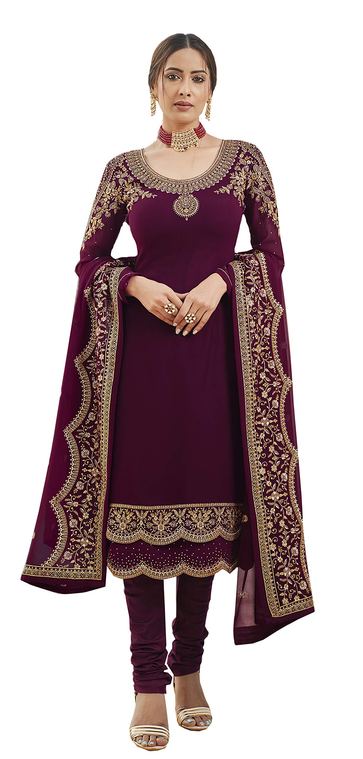 Women Georgette Anarkali Knee-Length Gown(LT-5_Wine_Free Size)-image-7