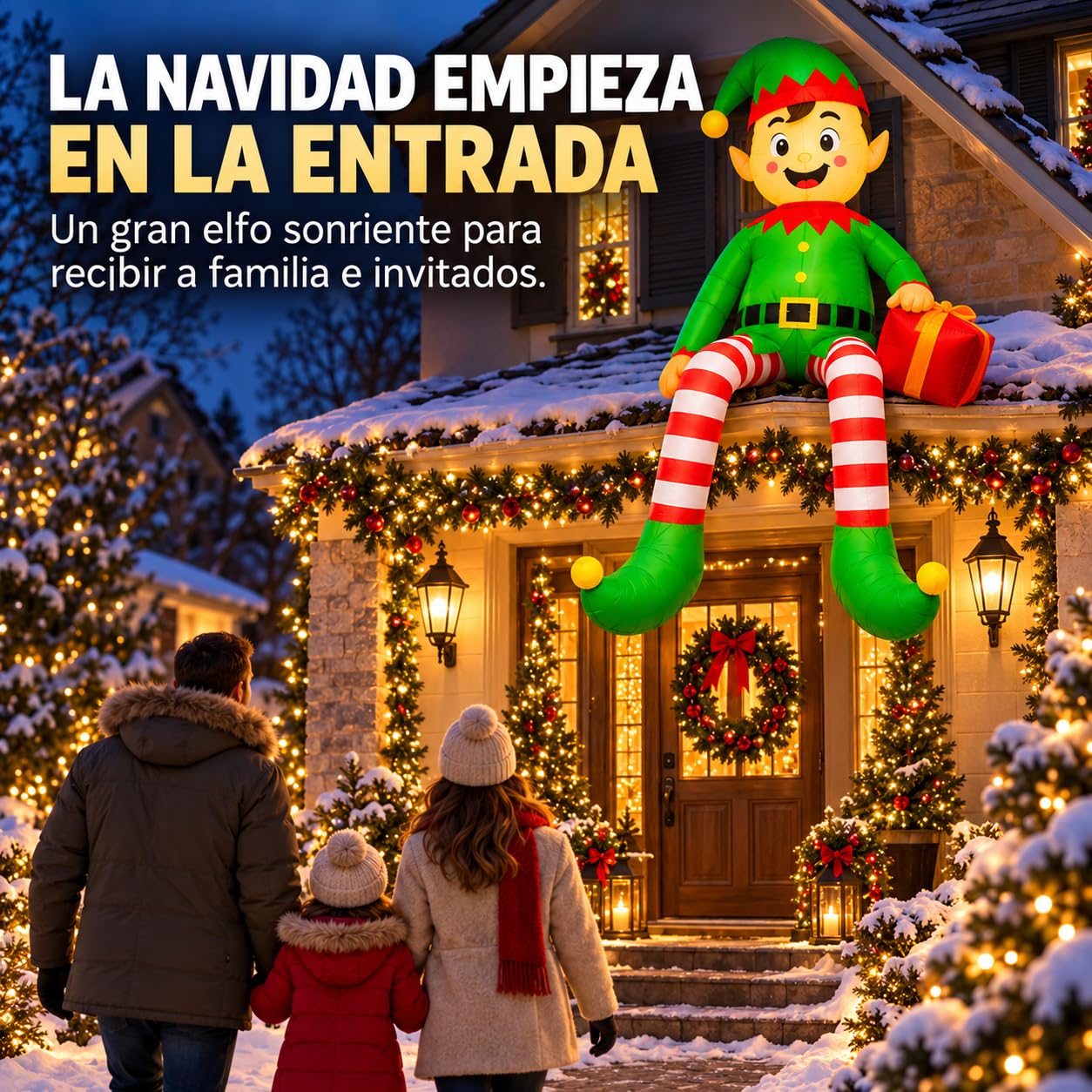 Elfo Gonfiabile Natale 245 cm con LED, Decorazione Esterno e Interno