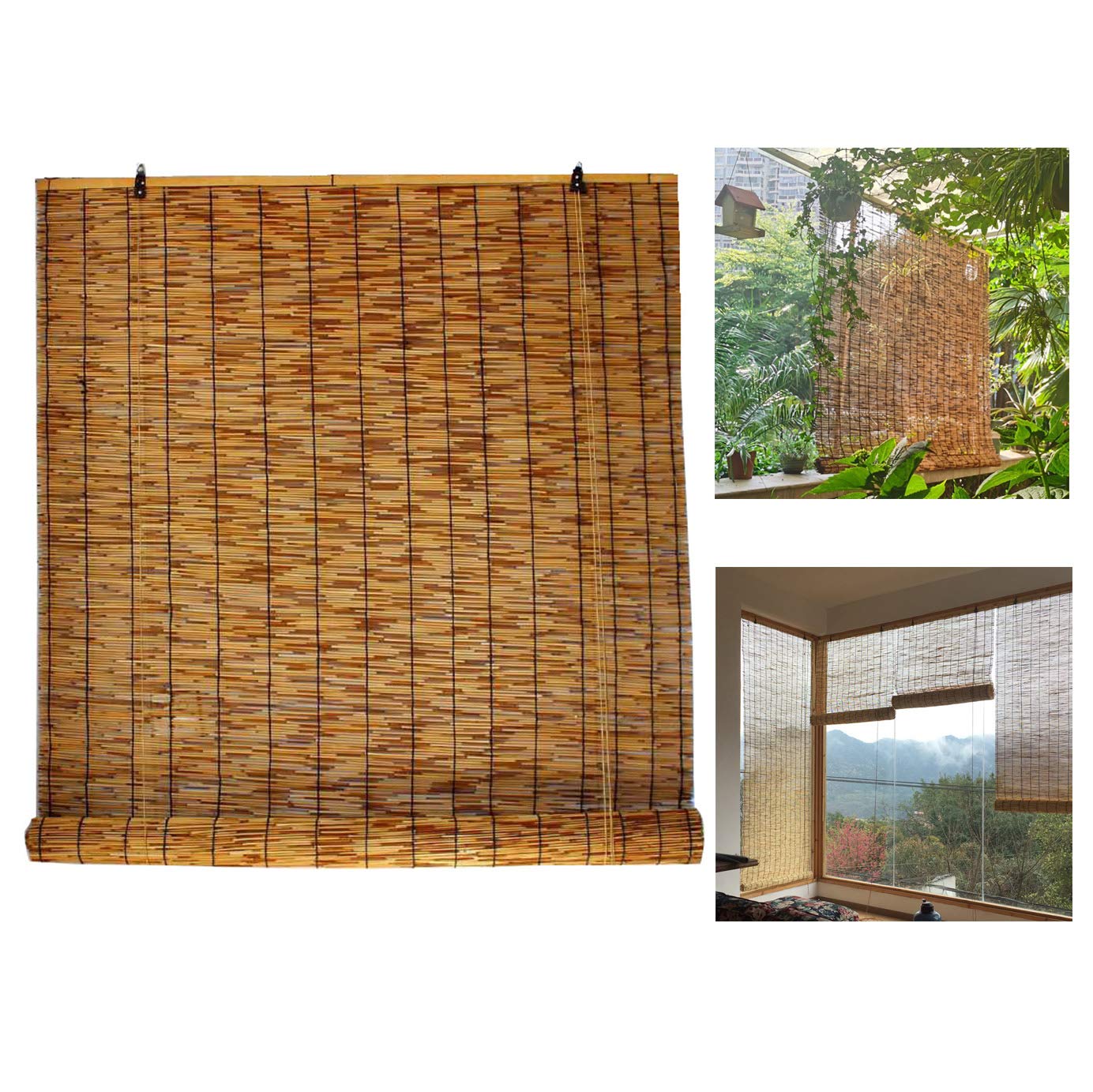 Naturalna roleta, wykonana z trzciny, bambusowa zwijana osłona na okna, filtracja światła, oddychająca, ochrona prywatności, roleta rzymska retro, 150 x 200 cm