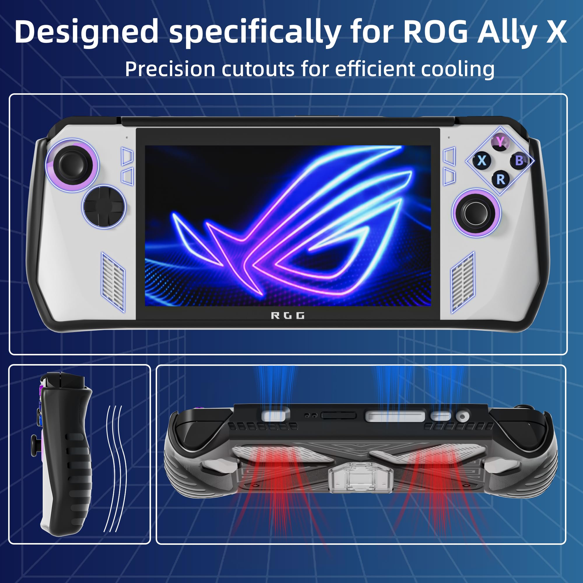QUAGGY Zaprojektowane dla ASUS ROG Ally 2023, duża torba do przenoszenia, idealna do ładowarki, z miękkim silikonowym pokrowcem ochronnym i 2-pak ochraniaczy ekranu, przenośna i łatwa do przenoszenia