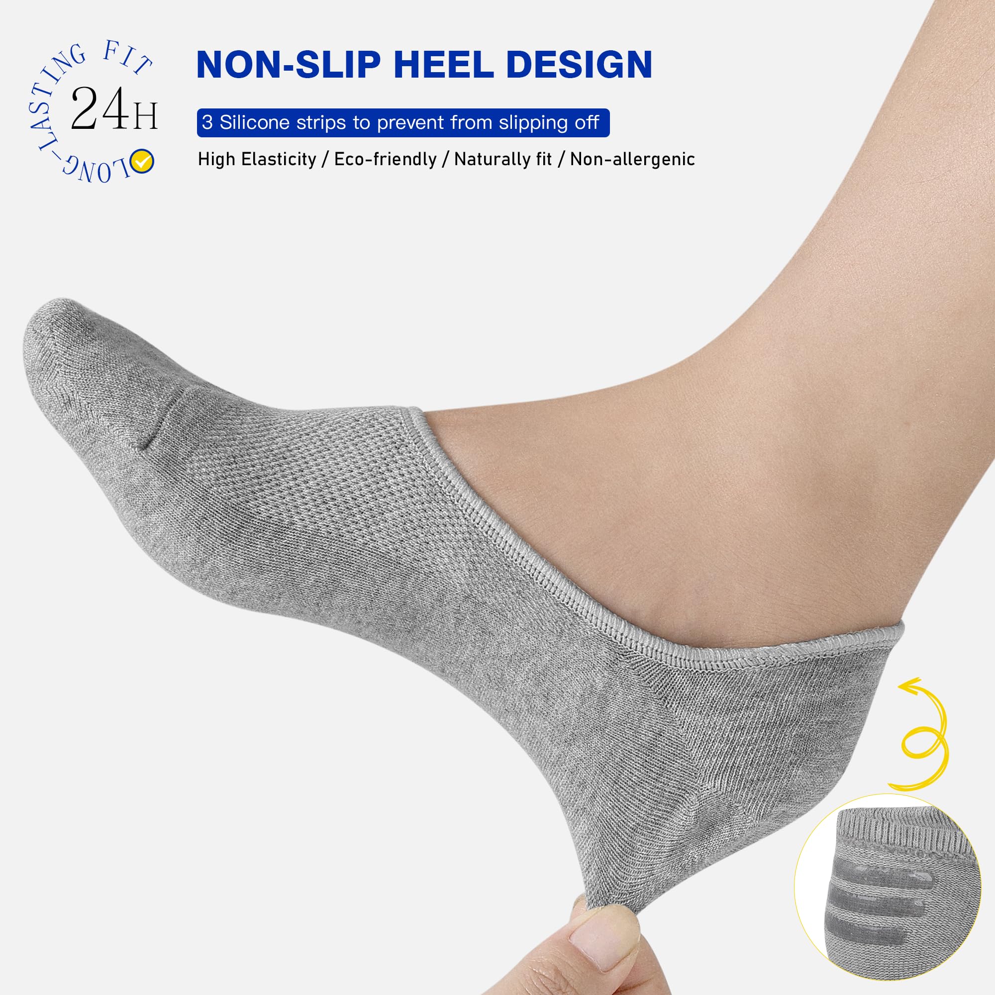 CLOSEMATE 6 Paia Calze Fantasmini Uomo in Cotone Estive Invisibili con Silicone Antiscivolo Taglio Basso per Mocassini e Loafer Nero Bianco