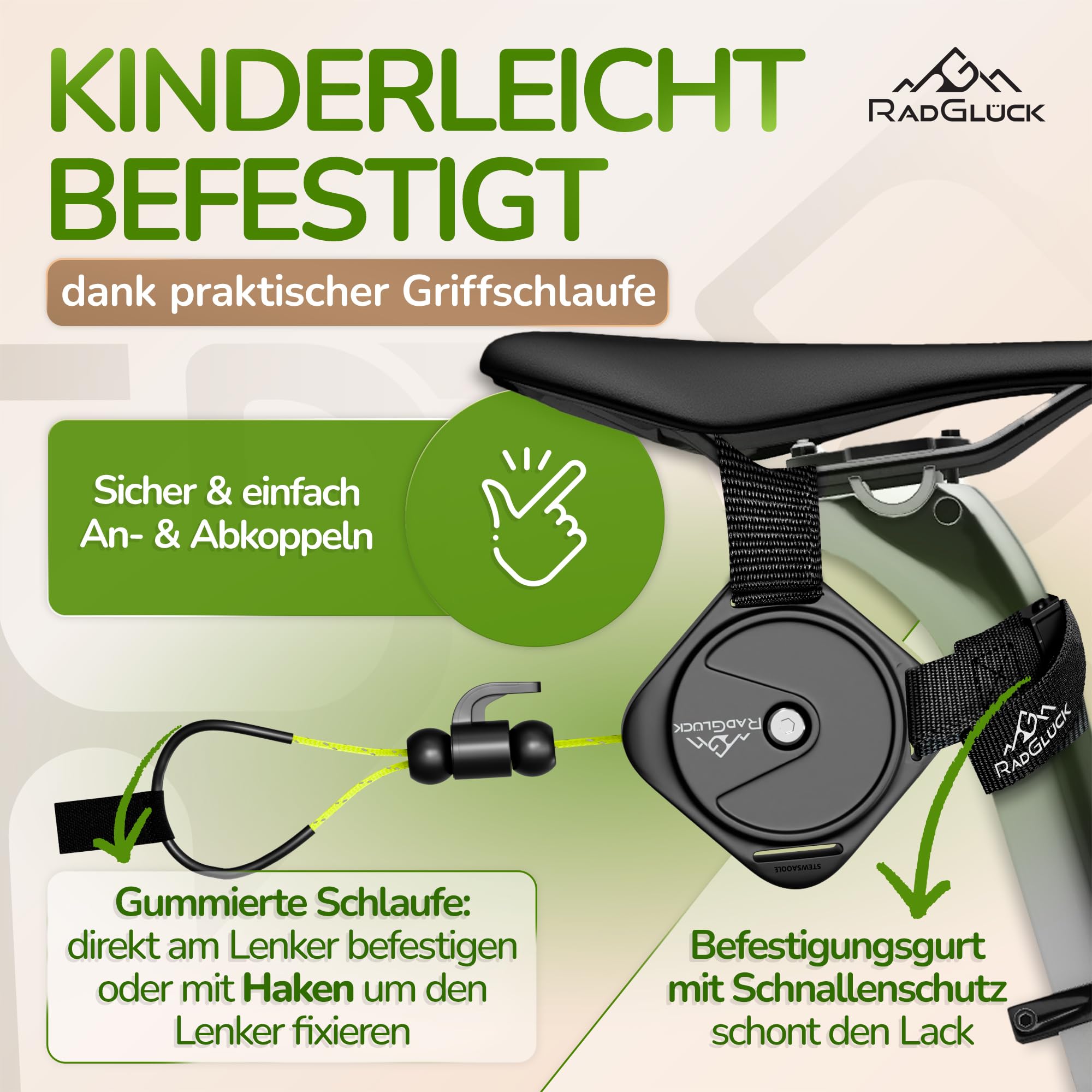 Fahrrad Abschleppseil Kinder mit 2,40m Länge & bis zu 120kg Belastbarkeit - Optimal sichtbares Abschleppseil Fahrrad Kinder mit reflektierendem, neongelbem Kevlar-Nylon