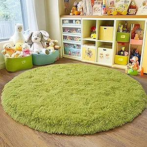6‘x6’ Grass Green Round Rug for Bedroom, Ultra Soft Fluffy Circle Rug for Kids Girls Boys Room, Cute Shag Rugs for Living Room Playroom Tent Castle Home Decor Rug