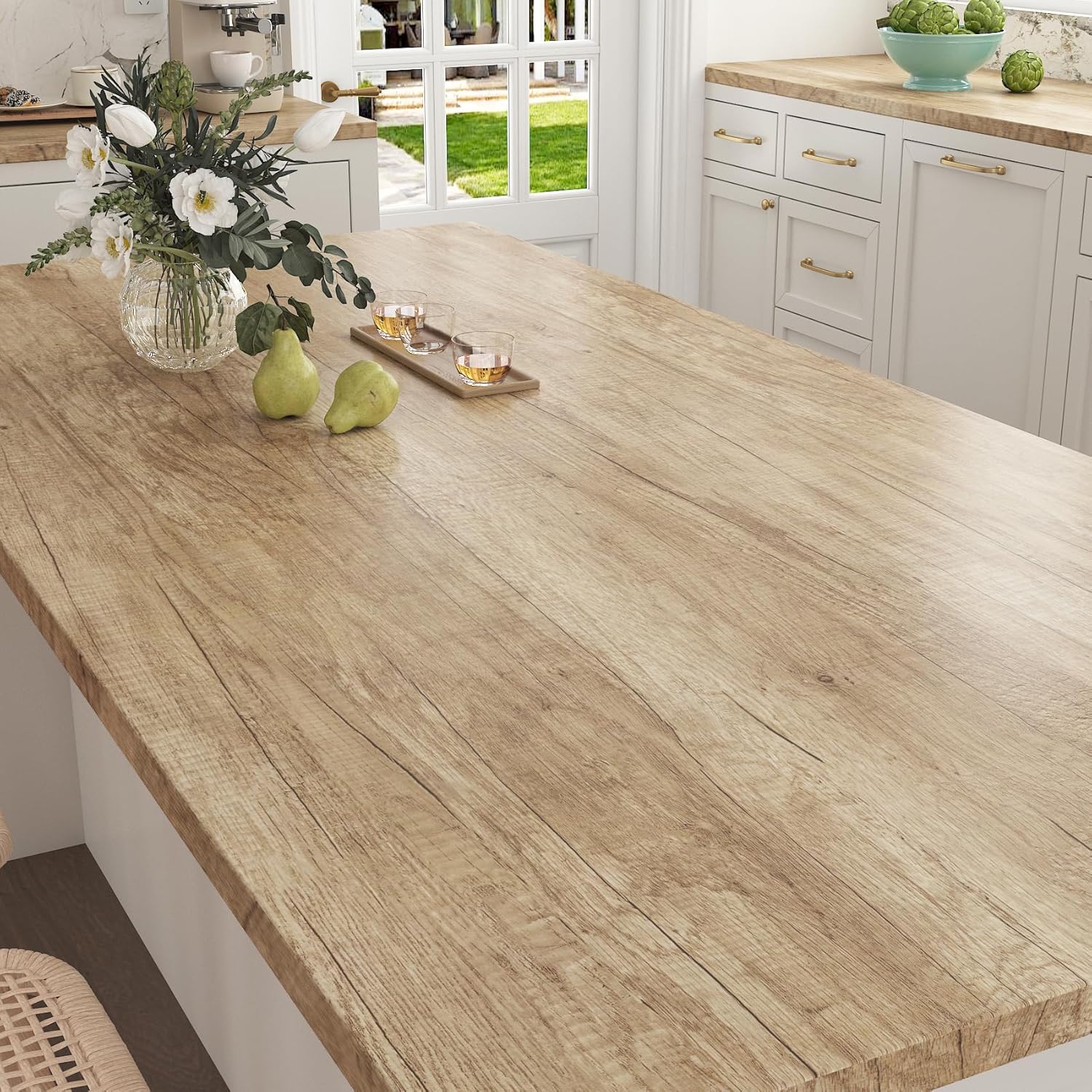 Decotalk 30"x120" Light Wood Contact Paper for Countertops -Oak Wood Countertop Contact Paper Woods Wallpaper Peel and Stick Woods Grain Cover Papers Waterproof Countertop Vinyl Wrap Light Timber Look