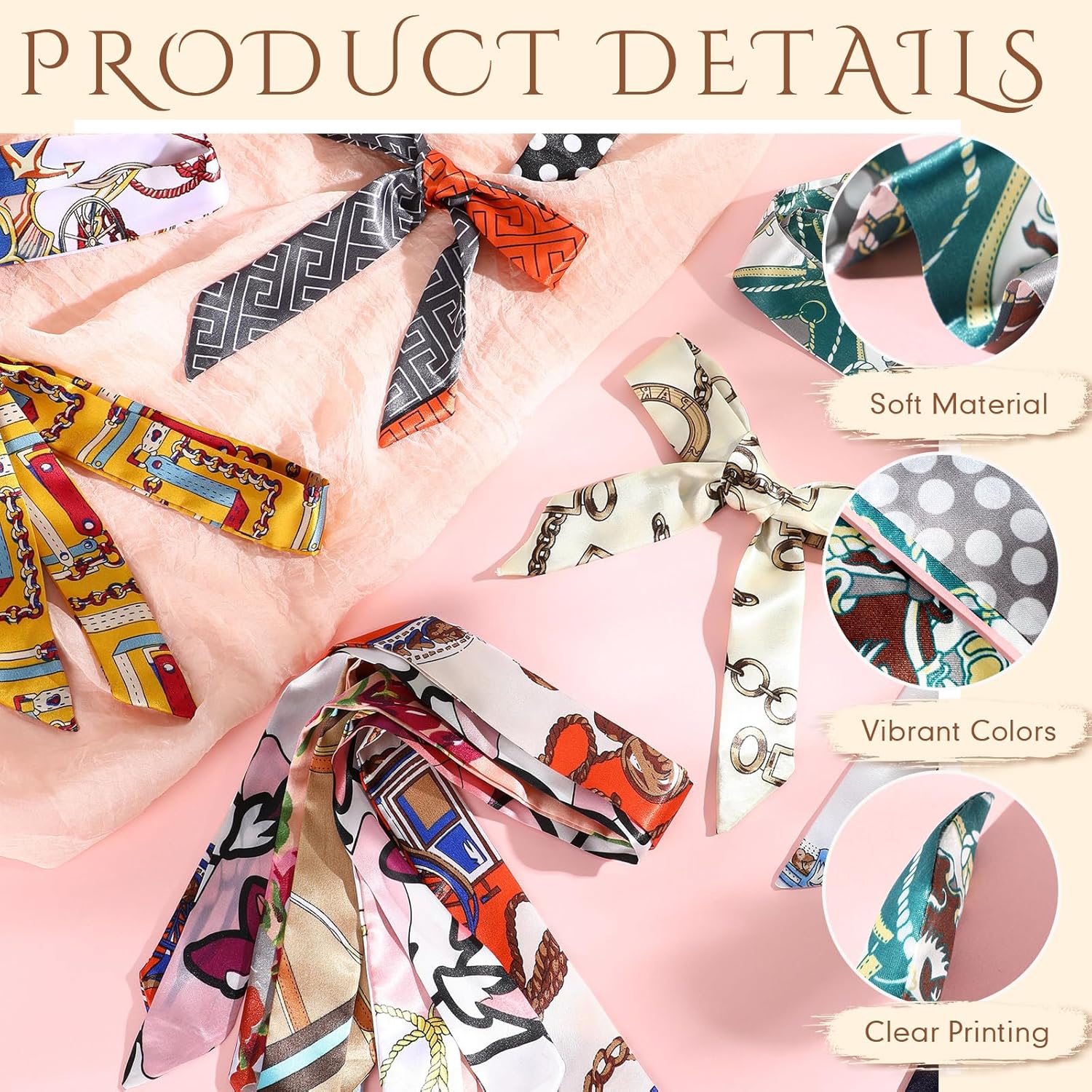 Handepo Women Handbag Head Scarf for Women Hair Purse Scarf Handle Ribbon Satin Head Neckerchief Silk Headband - Image 3