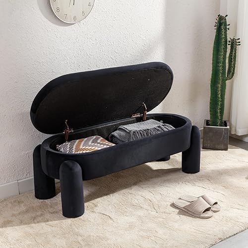 Miniatura 5 de Ya-Home Moderno banco de almacenamiento, banco otomano tapizado de 44.7 pulgadas, taburete de tela de terciopelo, bonito banco de entrada para
