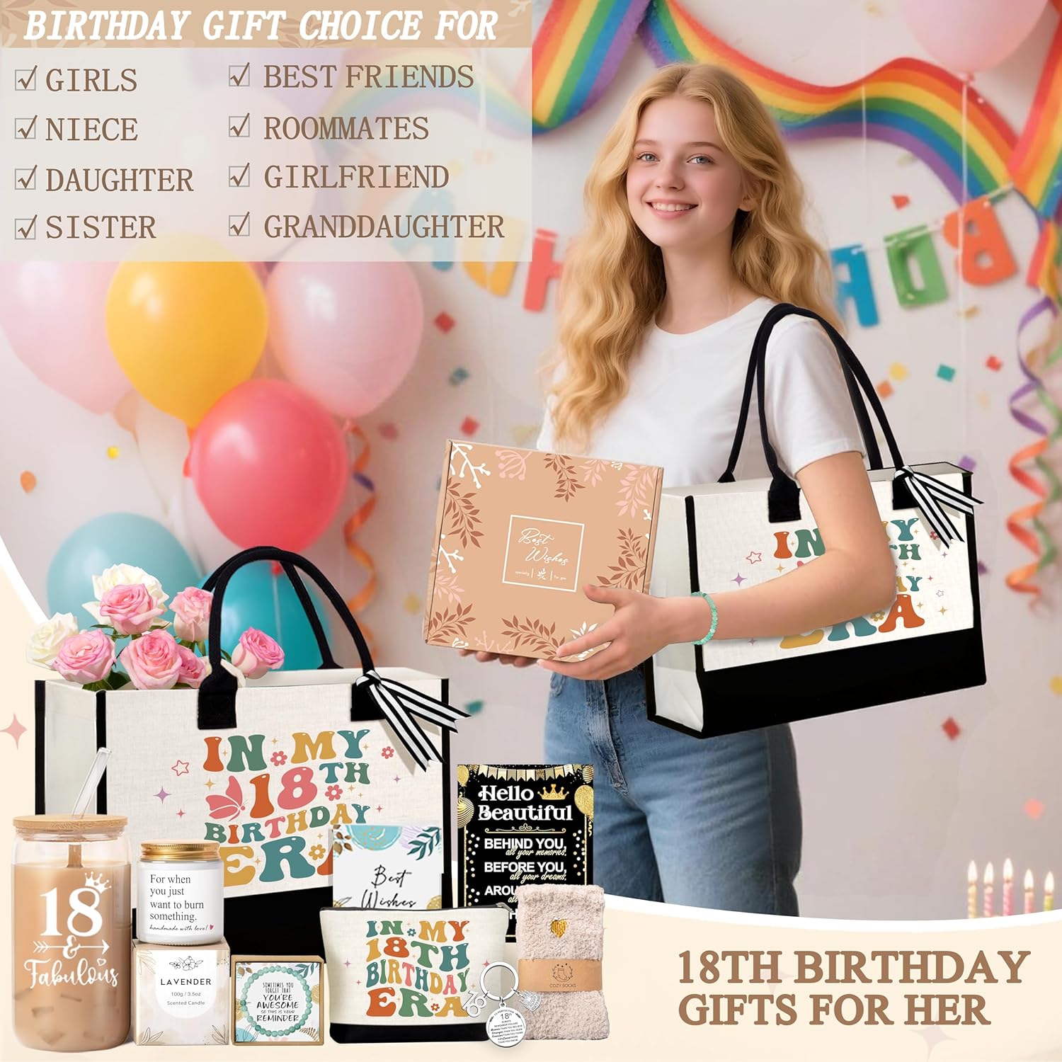 18th Birthday Gifts for Girls, Unique 18th Birthday Gift Ideas for 18 Year Old Girl, Cool 18 & Fabulous Gift Basket for Daughter Niece Granddaughter Bestie Friends, Teen Girls Women Birthday Presents - Image 7
