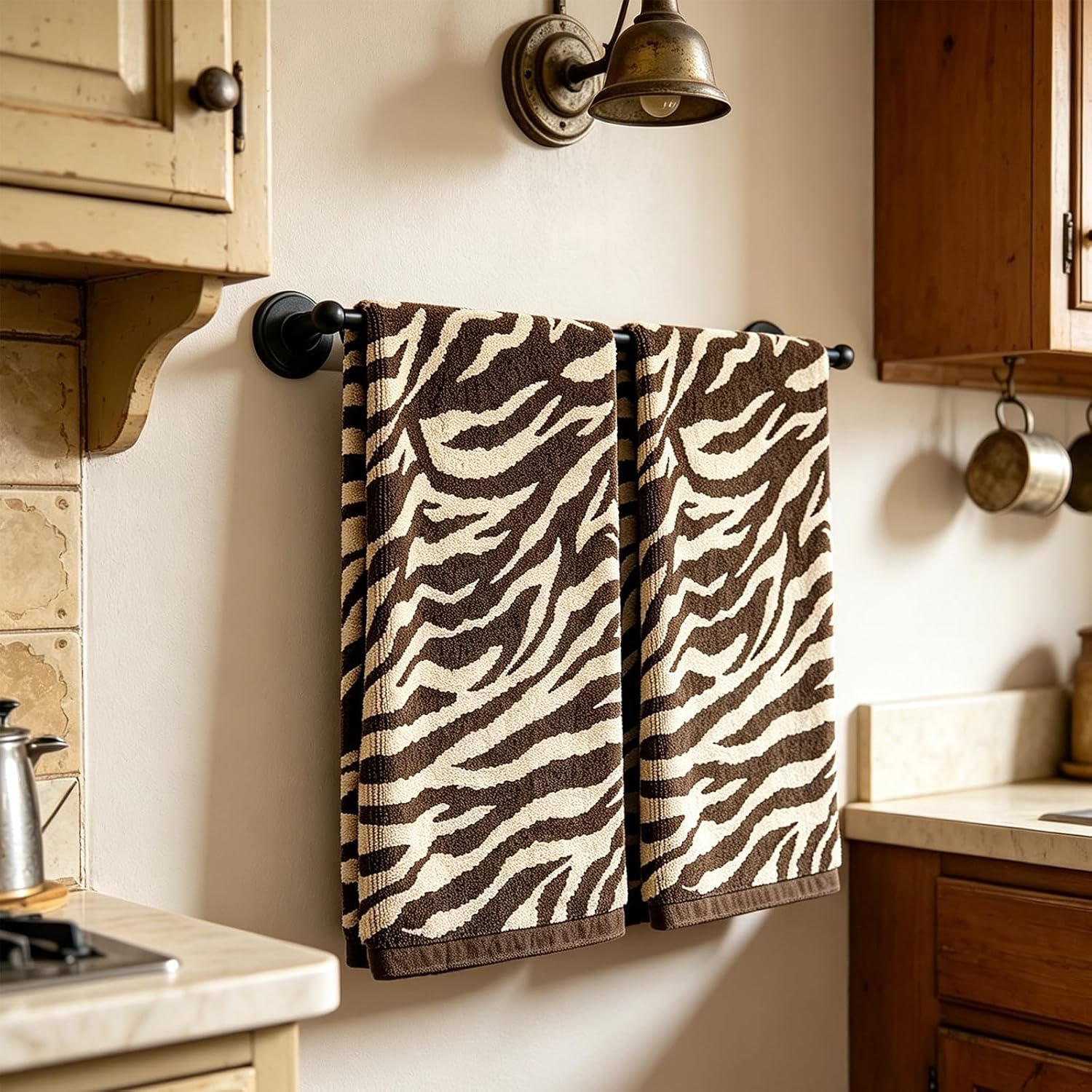 AnyDesign 2 Pcs Zebra Print Hand Towels Jacquard Brown Safari Zebra Animal Print Cotton Towel for Kitchen Dish Bathroom Face, 29.5 x 13.7 Inch image 5