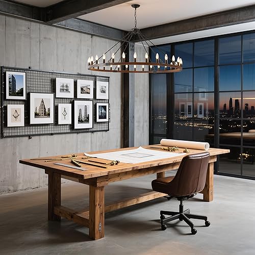 Miniatura 7 de Lámpara de araña de rueda de carreta de madera de nogal negro de 53", 30 luces rústicas de granja con bombillas E12, iluminación colgante redonda