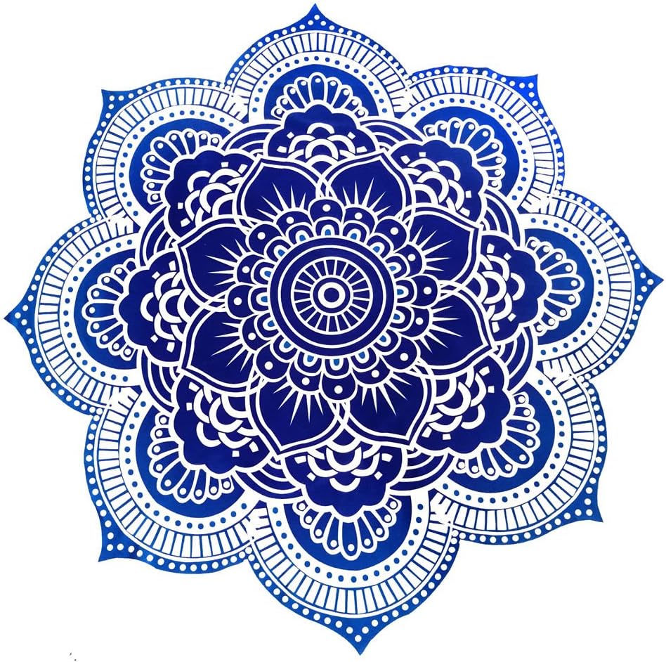 YAMUDA Mandala Round Lotus Flower Polyester Tablecloth Beach Towel Beach Throw, Indian Mandala Tapestry, Yoga Mat, Picnic Mat, Table Throw Table Cover (Blue)