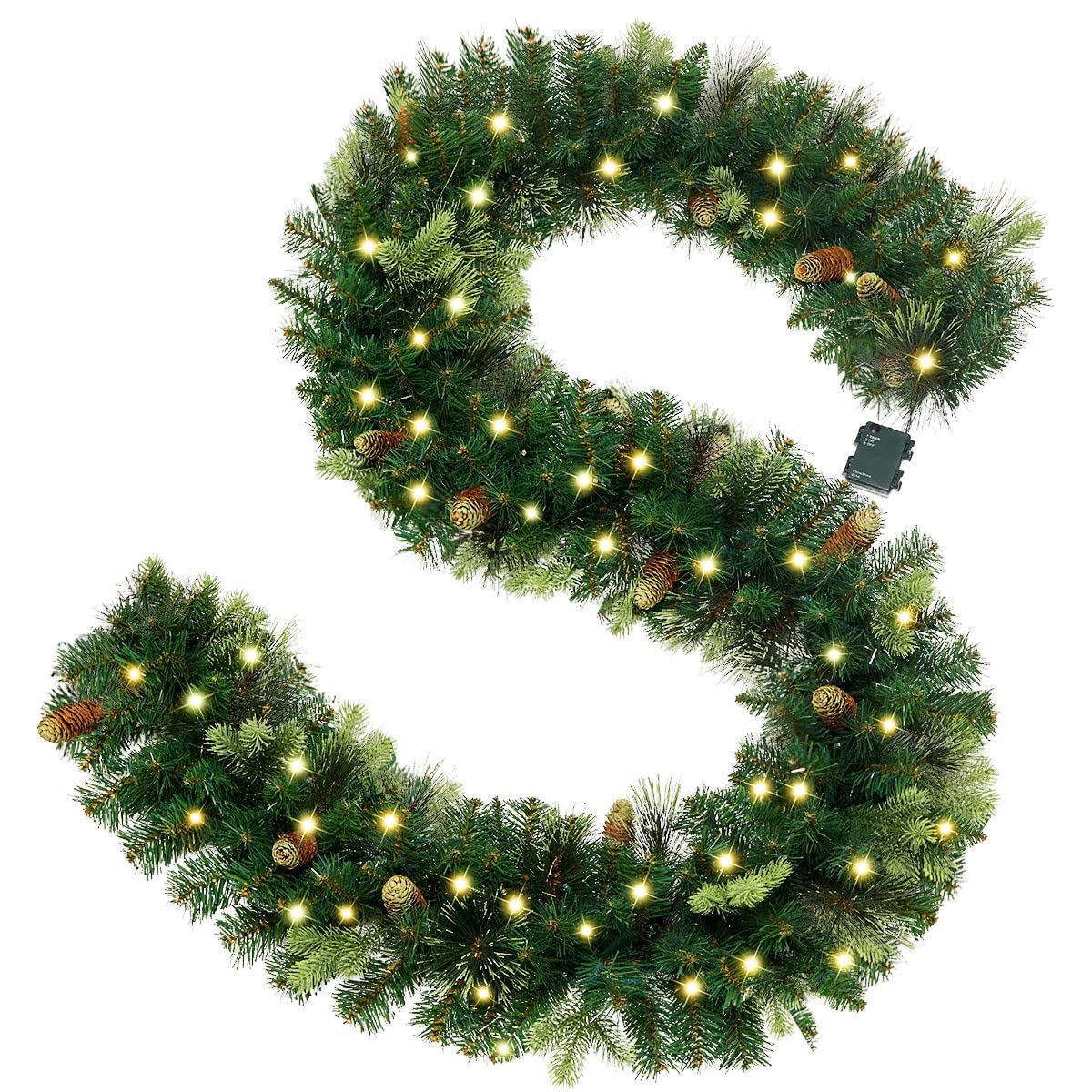 Photo 1 of *Not tested* OasisCraft 9FT Pre-lit Christmas Garland, Battery Operated with 50 LED Lights, Xmas Garland with Pine Cones and Timer, Christmas Holiday for Indoor & Outdoor