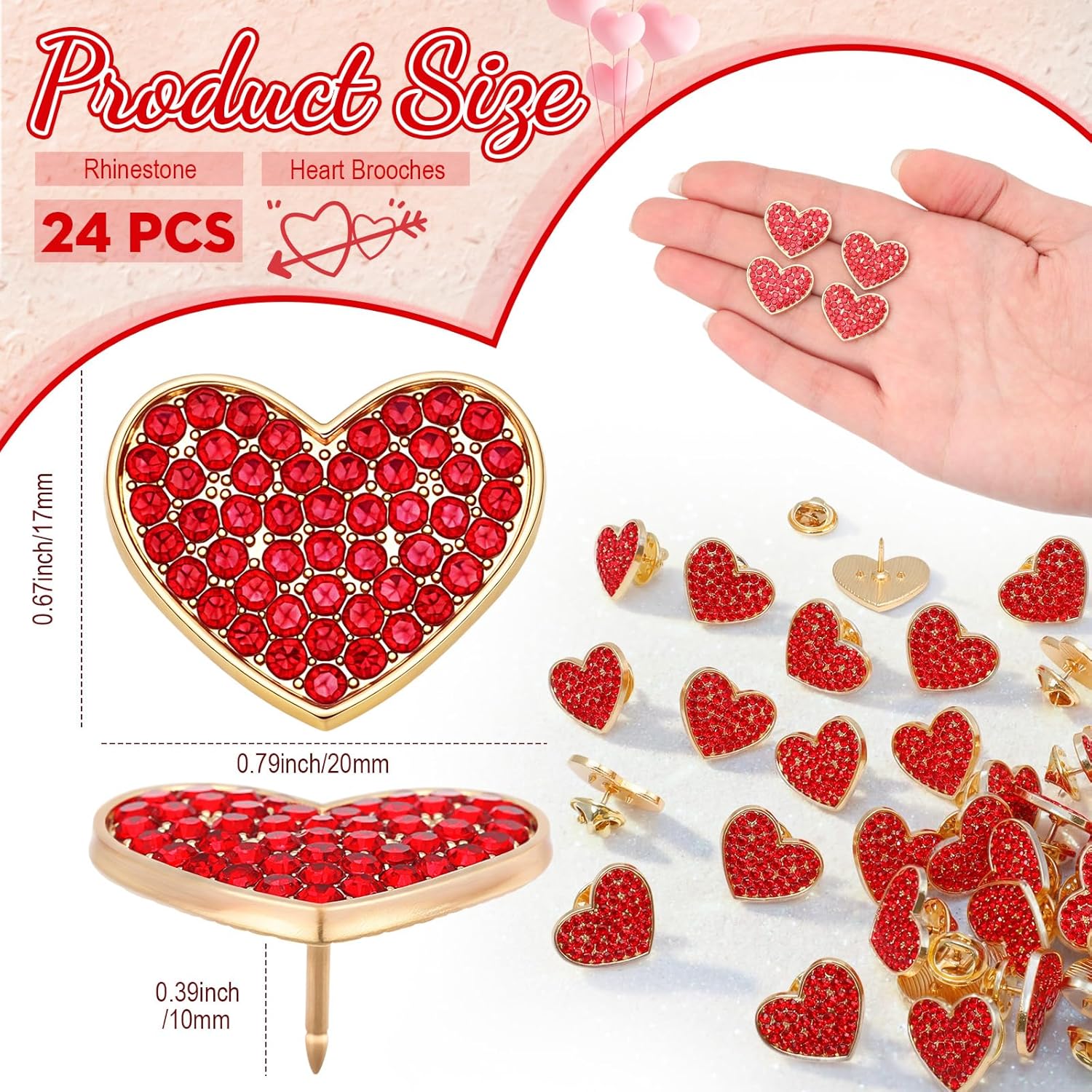 Huquary Patriotic Pins Rhinestone Heart Brooch Bulk Red White Blue Pins Independence Day 4th of July Memorial Day Wedding Gifts