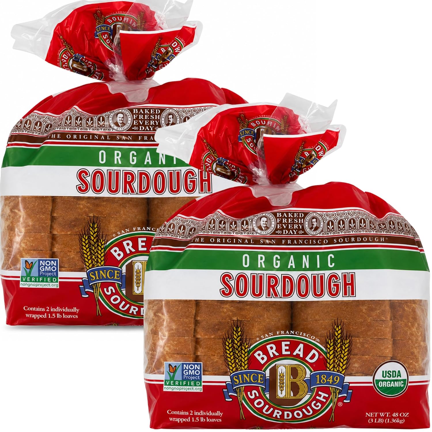 Organic Sourdough Bread, 24 oz (2 Count) – San Francisco Style, Naturally Fermented, Soft Interior & Crispy Crust, Artisan Bread, Non-GMO, Fresh Baked Flavor