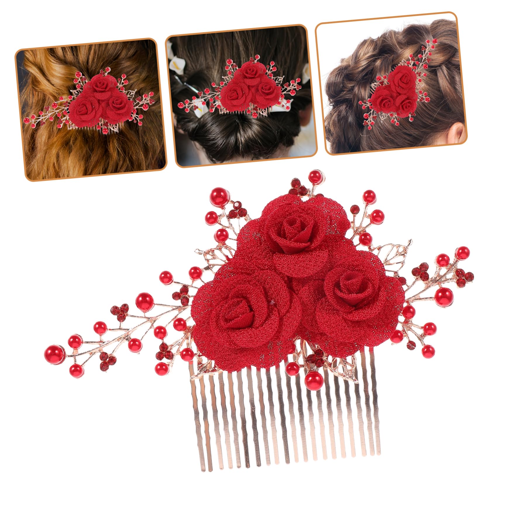 FRCOLOR Haarkamm Mit Rose 4 Rote Haarstecker Haarschmuck Für Bräute Haarkamm Haarkämme Für Accessoires Kopfschmuck Braut Haarschmuck Roter