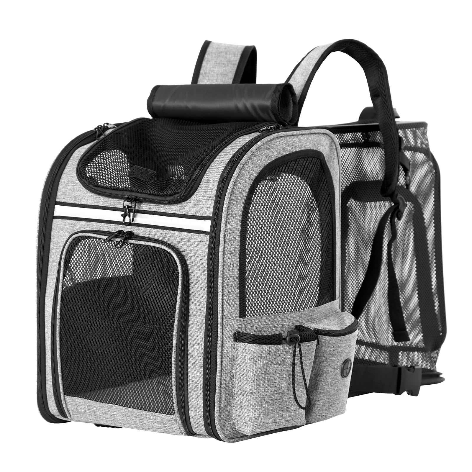 Mochila transportadora para Gatos, portátil Transpirable, Mochila Plegable para Transportar Mascotas, para Gatos y Perros medianos y pequeños, transportadora para, Gris | Ventana de malla transpirable, hasta 8 kg, 30 x 24 x 36 cm, para paseos diarios, sen