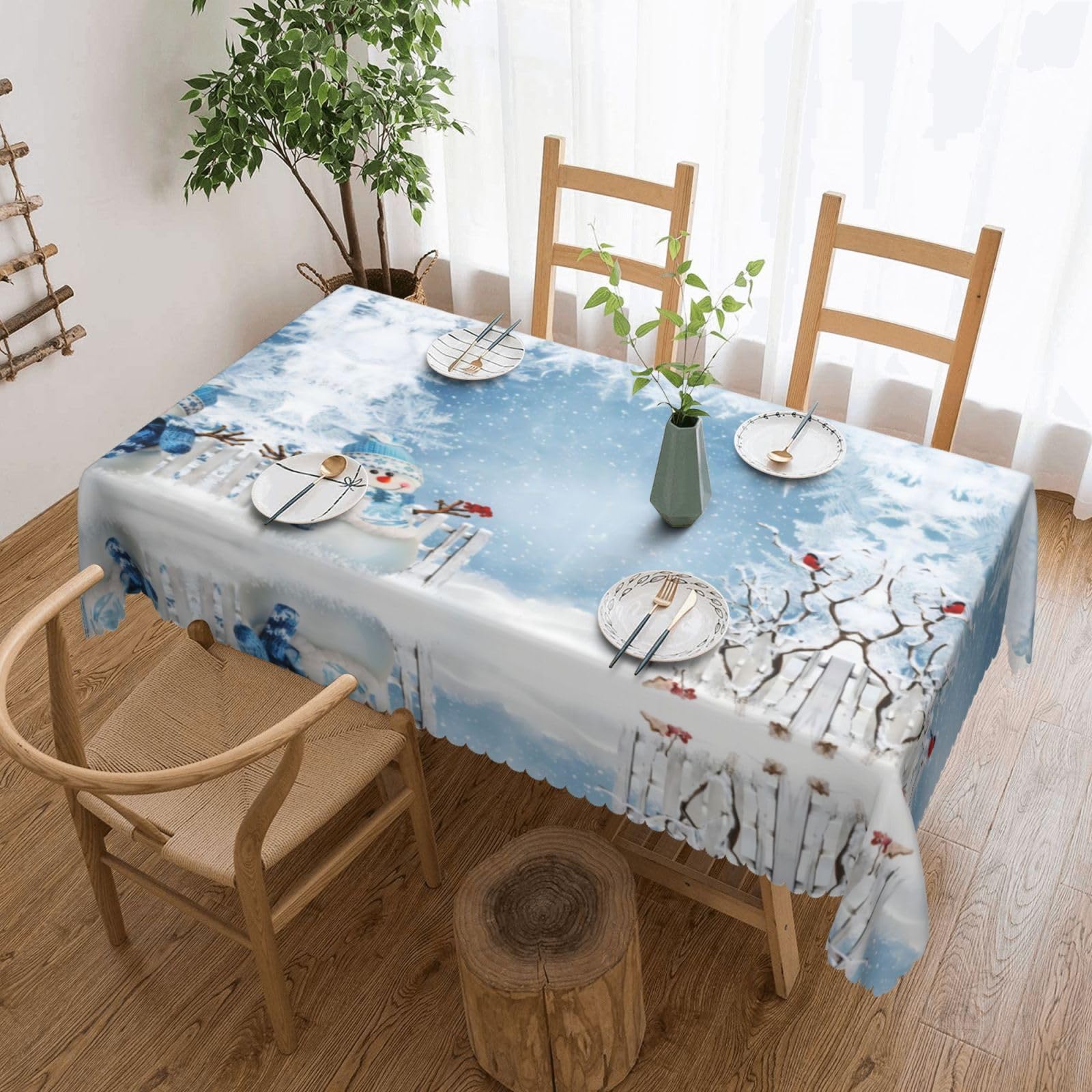 HLSBSSL Christmas Snowman Patterned square lace tablecloth, wrinkle-resistant and durable, suitable for dining tables, parties, etc.