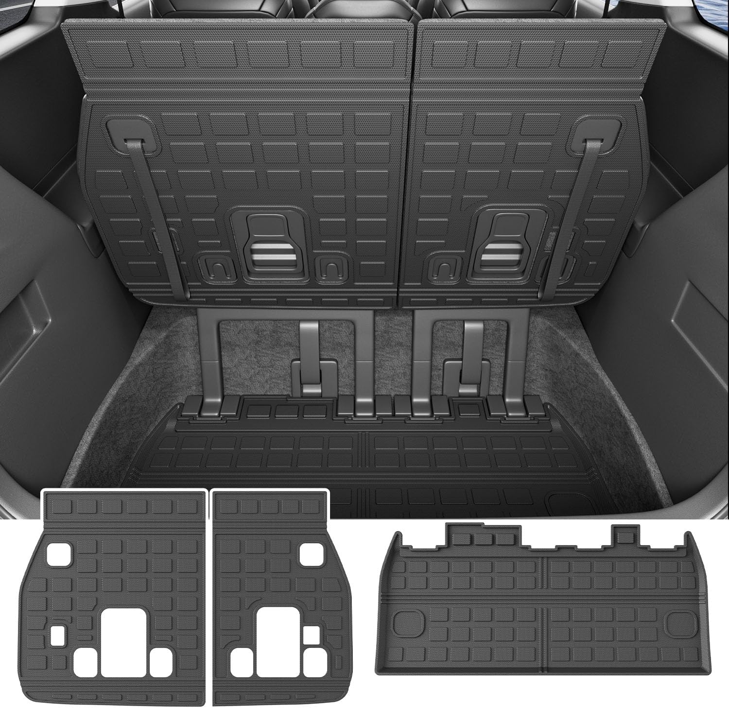 Cargo Mat Compatible with 2022-2025 2026 Kia Carnival Trunk Mat TPE Rear Trunk Cargo Liner Replacement for 2022-2026 Kia Carnival Accessories (Cargo Mat+Backrest Mat)