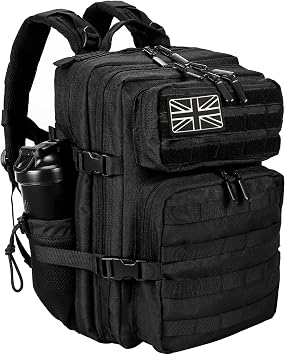 LHI Tactical Military Backpack for Men and Women 35L Army Assault Pack Bag Small Rucksack with Bottle Holder - Black