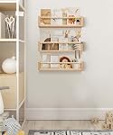 Nursery Book Shelves for Kids Rooms with Beads Set of 3,Wooden Floating Wall Bookshelves for Kids (Set of 3 Natural)